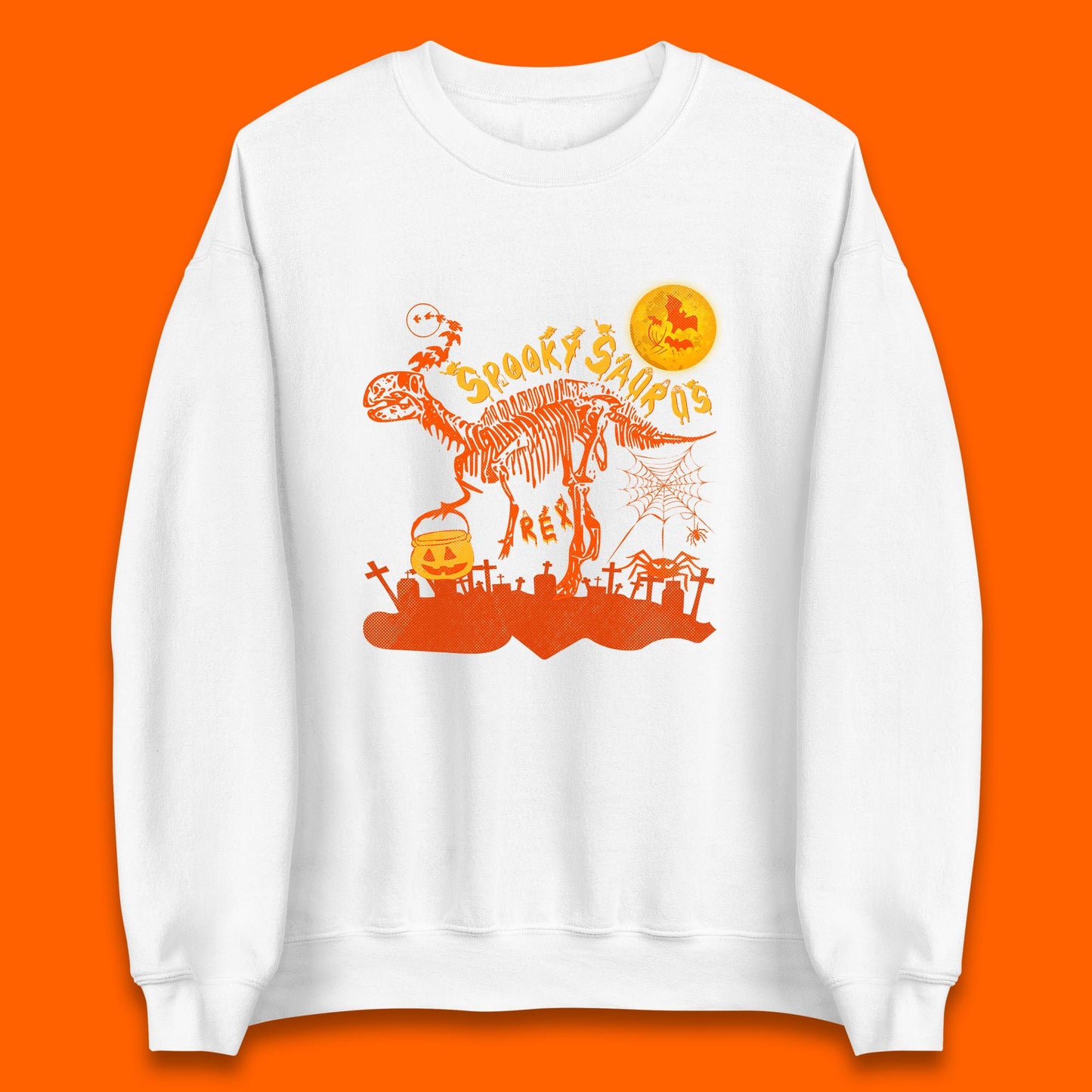 Spooky Saurus Rex Halloween Dinosaur Skeleton T-Rex Scary Pumpkin Unisex Sweatshirt