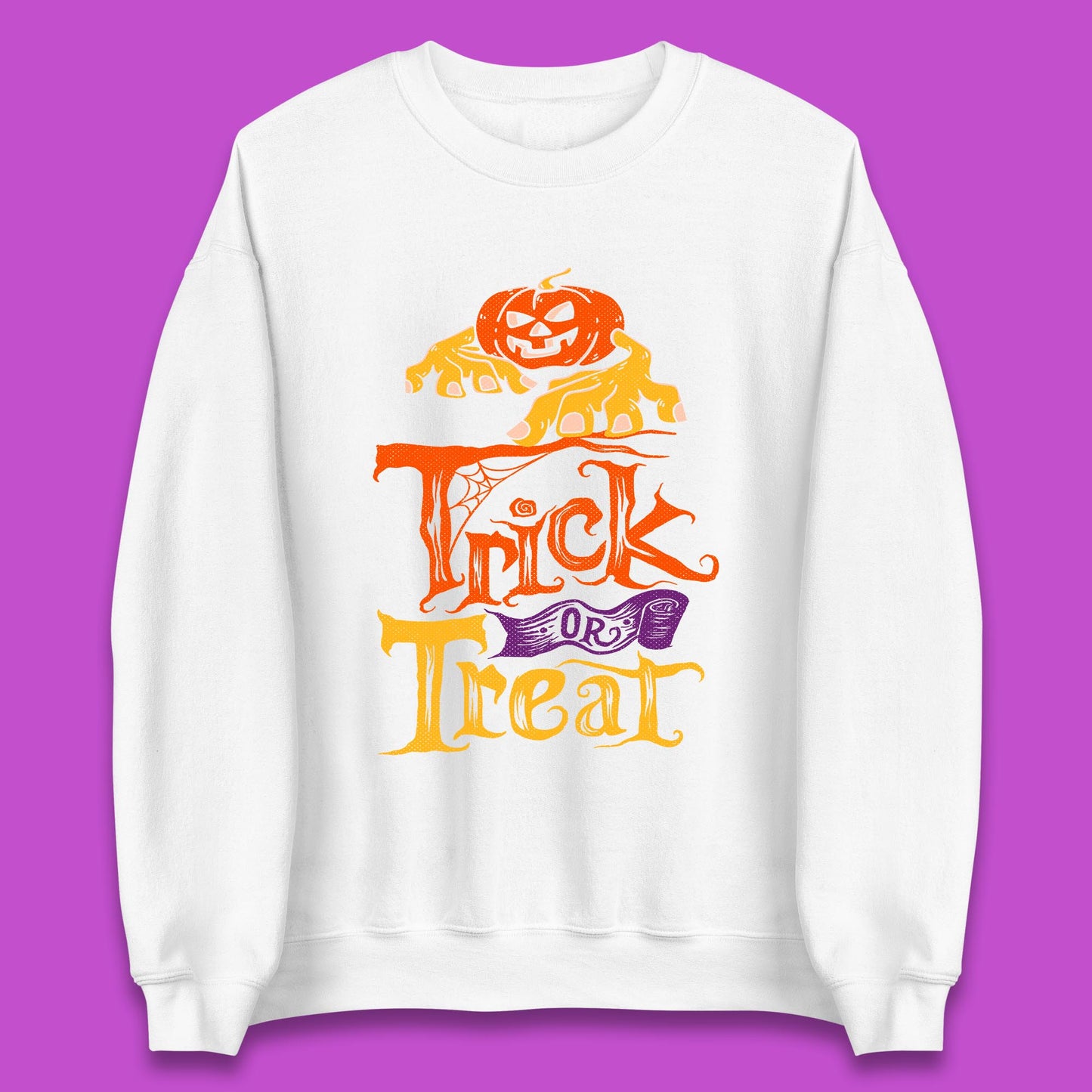 Halloween Trick Or Treat Horror Scary Evil Pumpkin With Zombie Hands Unisex Sweatshirt