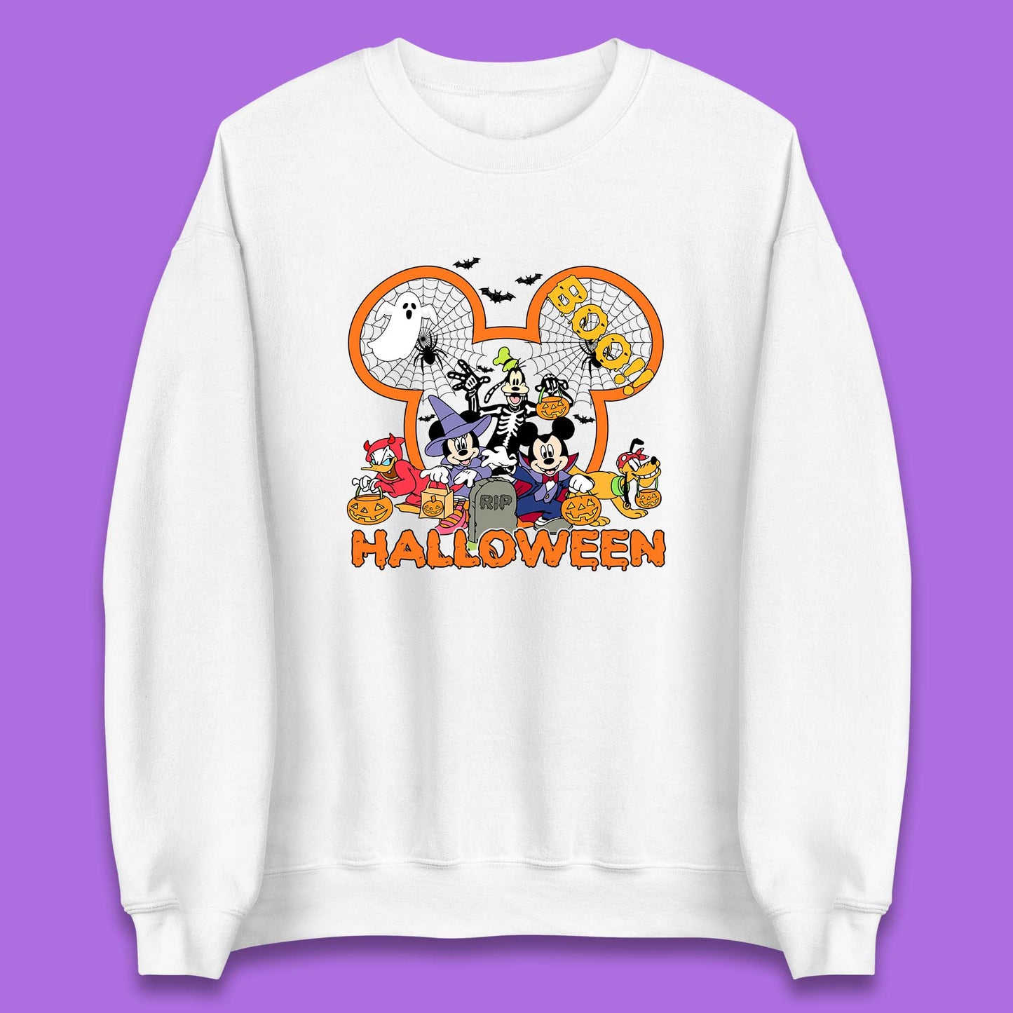 Disney Halloween Mickey Mouse Minnie Mouse Boo Ghost Friends Donald Duck Pluto Goofy Cartoon Disneyland Trip Unisex Sweatshirt