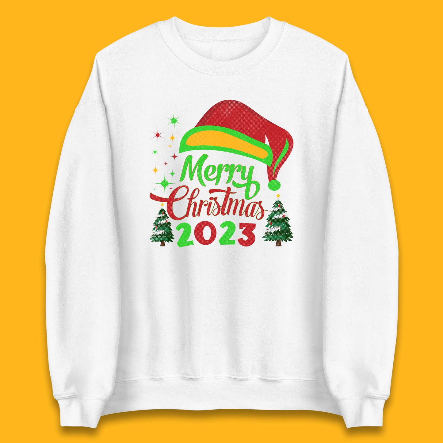 Merry Christmas 2023 Elf Hat Christmas Trees Xmas Gift Unisex Sweatshirt