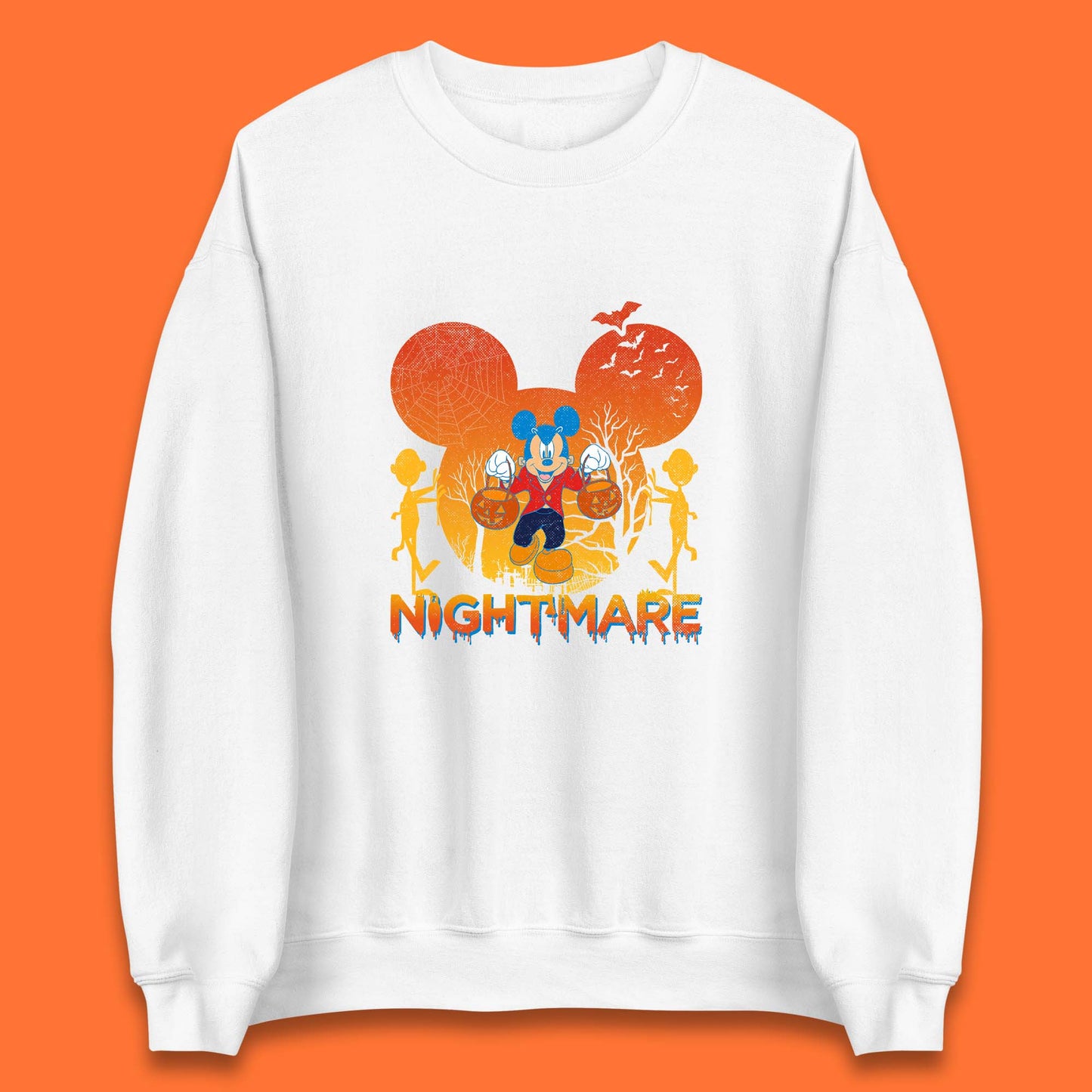 Halloween Nightmare Disney Mickey Mouse Holding Pumpkin Bucket Horror Scary Disneyland Trip Unisex Sweatshirt