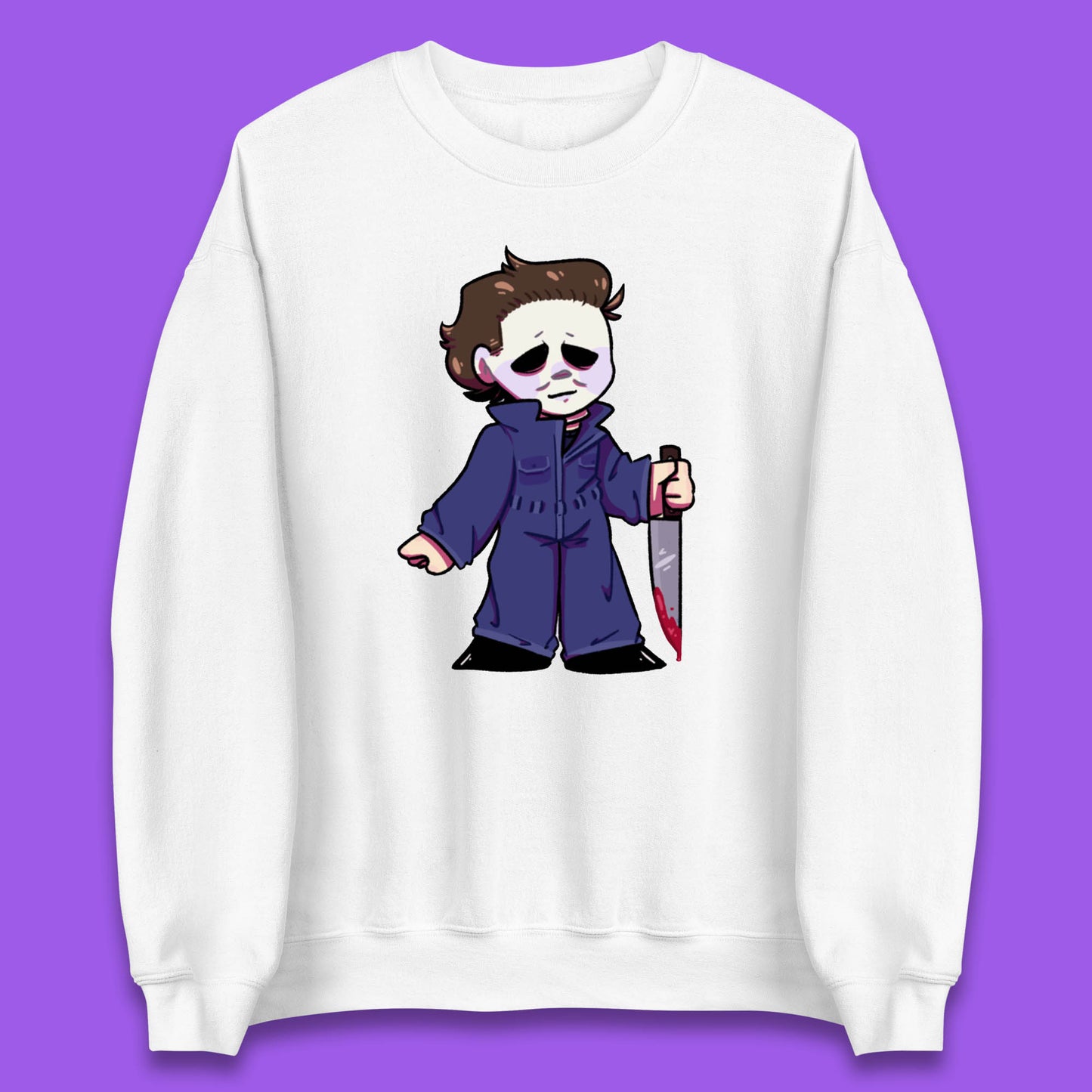 Chibi Michael Myers Holding Bloody Knife Halloween Serial Killer Horror Movie Character Unisex Sweatshirt