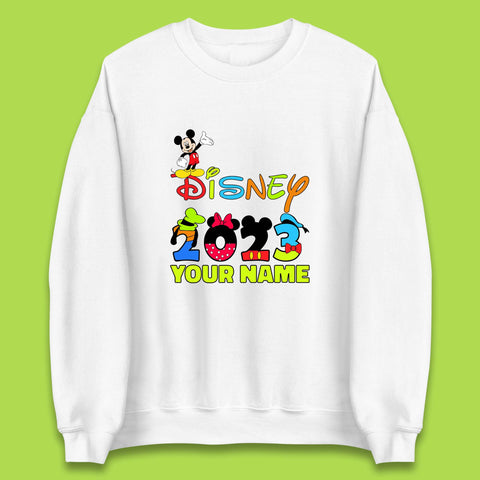 Personalised Disney 2023 Disney Club Your Name Mickey Mouse Minnie Mouse Donald Duck Pluto Goofy Cartoon Characters Disney Vacation Unisex Sweatshirt