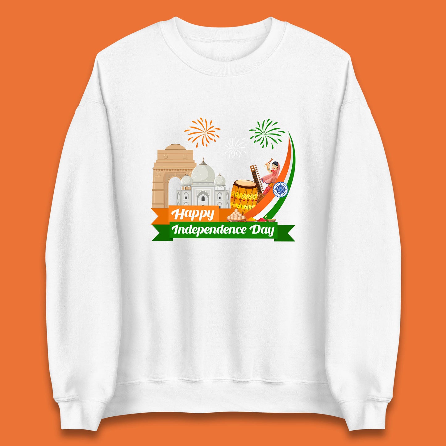 Happy India Independence Day 15th August Patriotic Indian Flag India Architectural Landmarks Unisex Sweatshirt