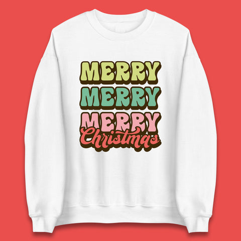 Merry Merry Merry Christmas Retro Groovy Style Xmas Vibes Unisex Sweatshirt