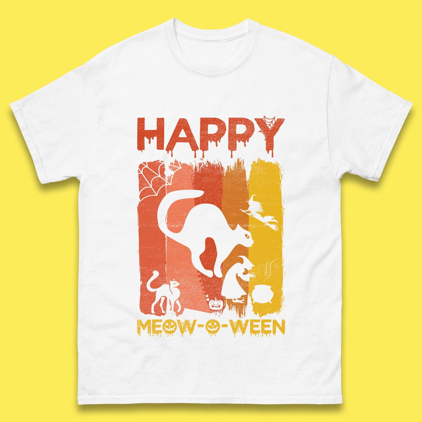 Happy Meow-O-ween Funny Halloween Black Cat Scary Spooky Mens Tee Top