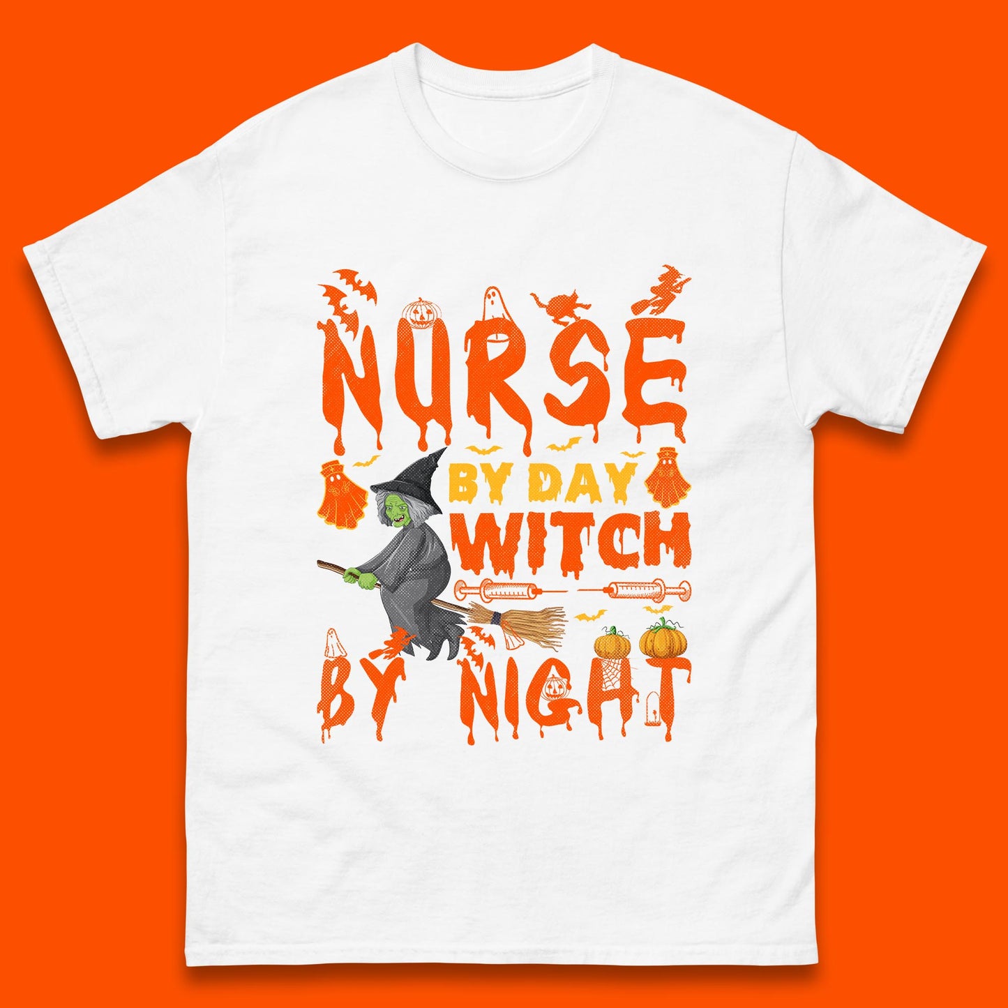 Nurse By Day Witch By Night Halloween Funny Nursing Spooky Nurse Mens Tee Top
