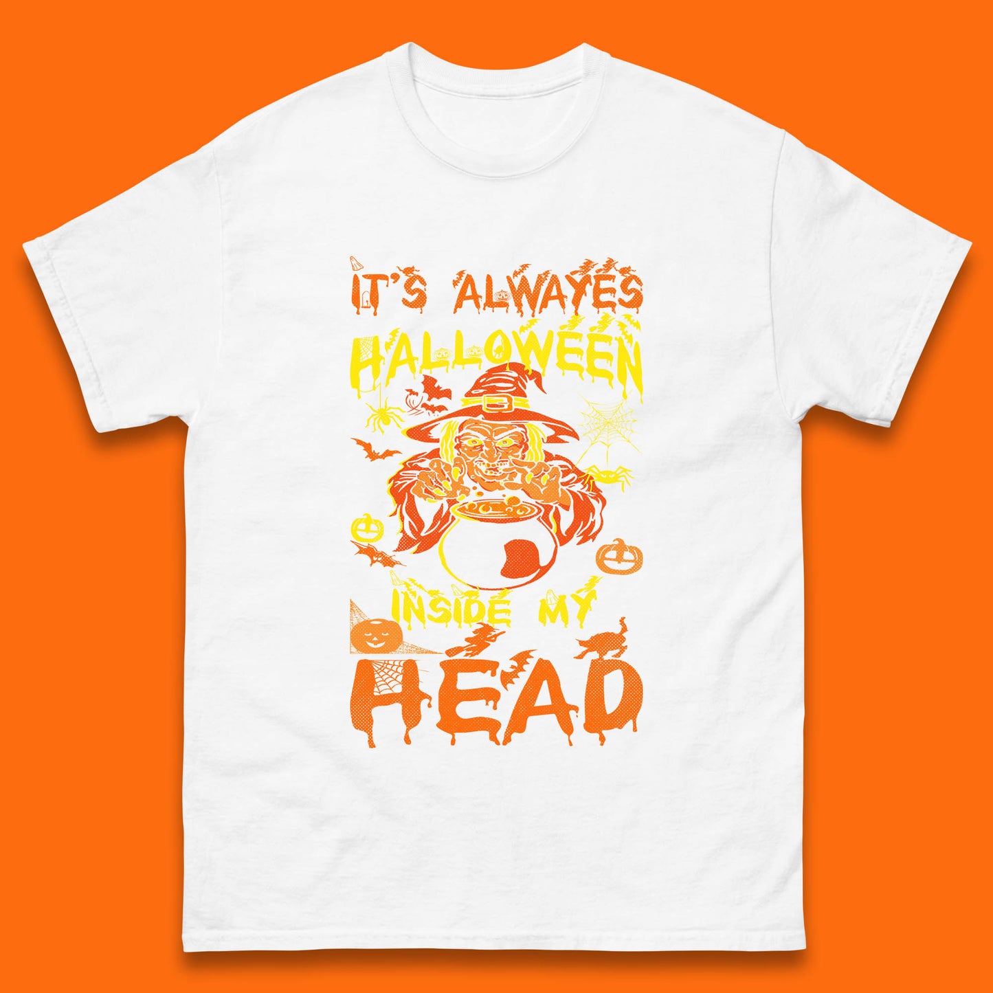 It's Always Halloween Inside My Head Witch Cooking A Magic Potion In The Cauldron (Stew Pot) Halloween Mens Tee Top