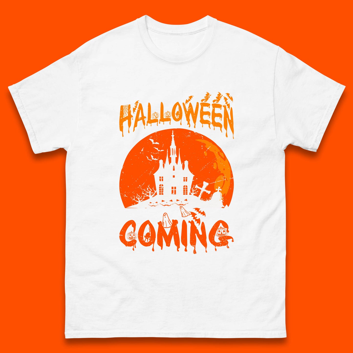 Halloween Coming Horror Scary Ghost Haunted House Spooky Season Mens Tee Top