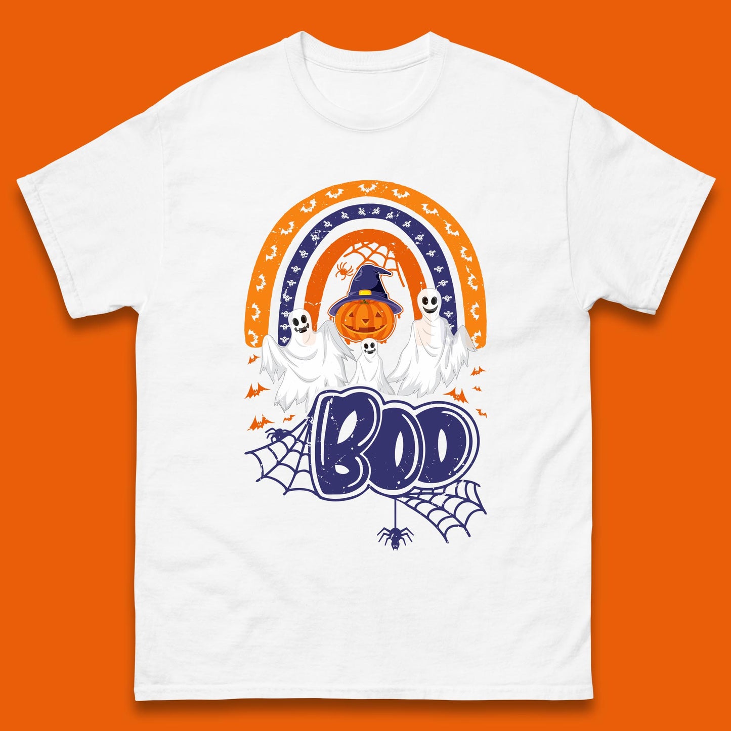 Halloween Boo Ghosts With Witch Pumpkin Scary Spooky Season Mens Tee Top