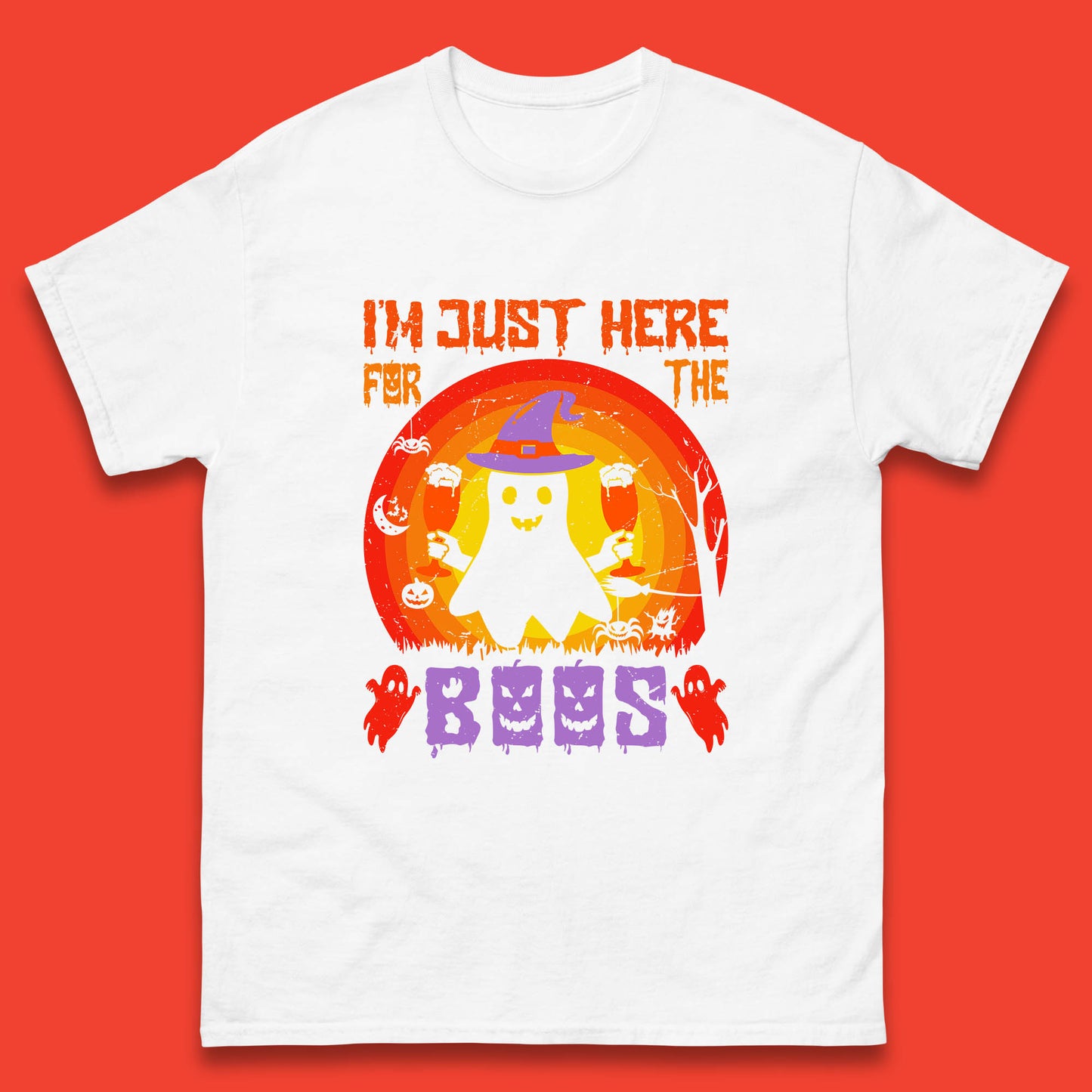 I'm Just Here For The Boos Halloween Boo Ghost Witch Hat Horror Scary Mens Tee Top