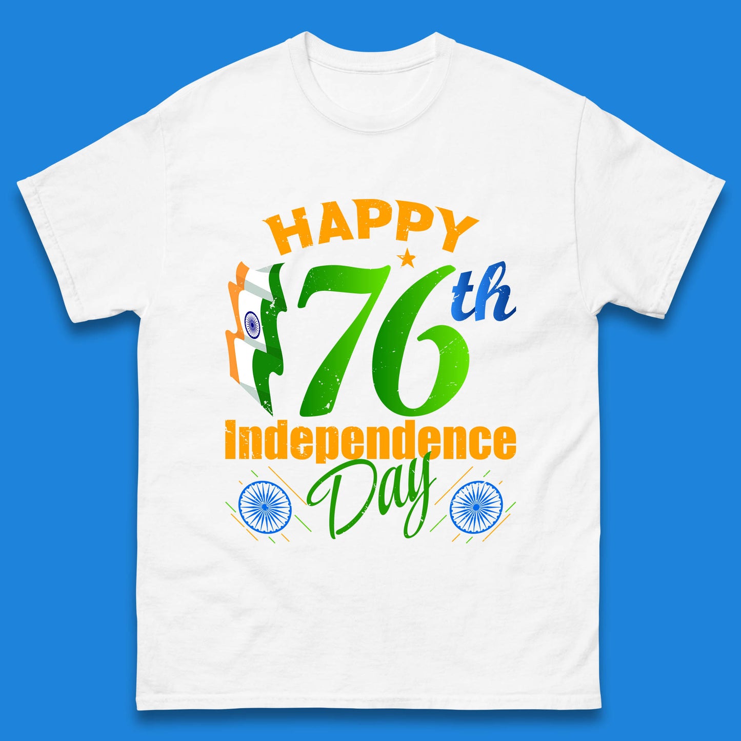 Happy India 76th Independence Day 15th August Patriotic Indian Flag Mens Tee Top