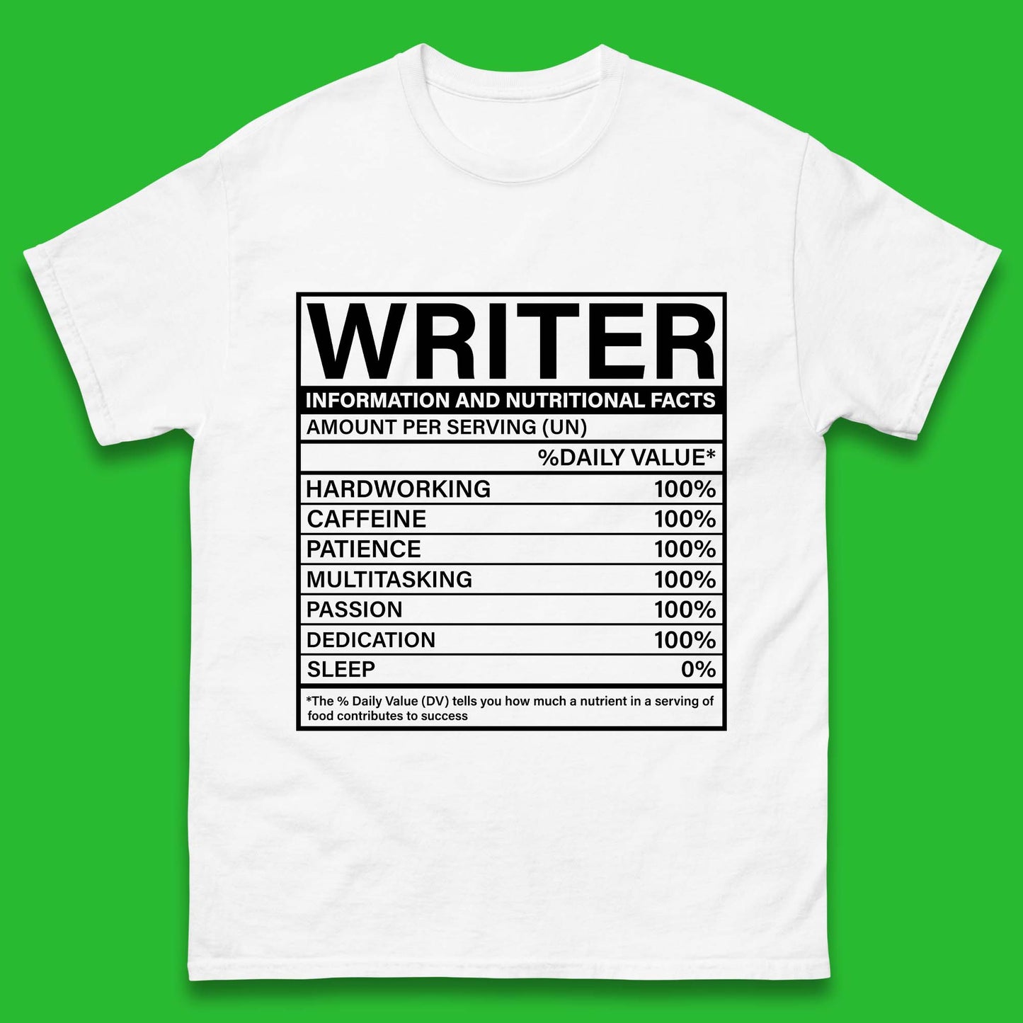 Writer Nutritional Facts Mens T-Shirt