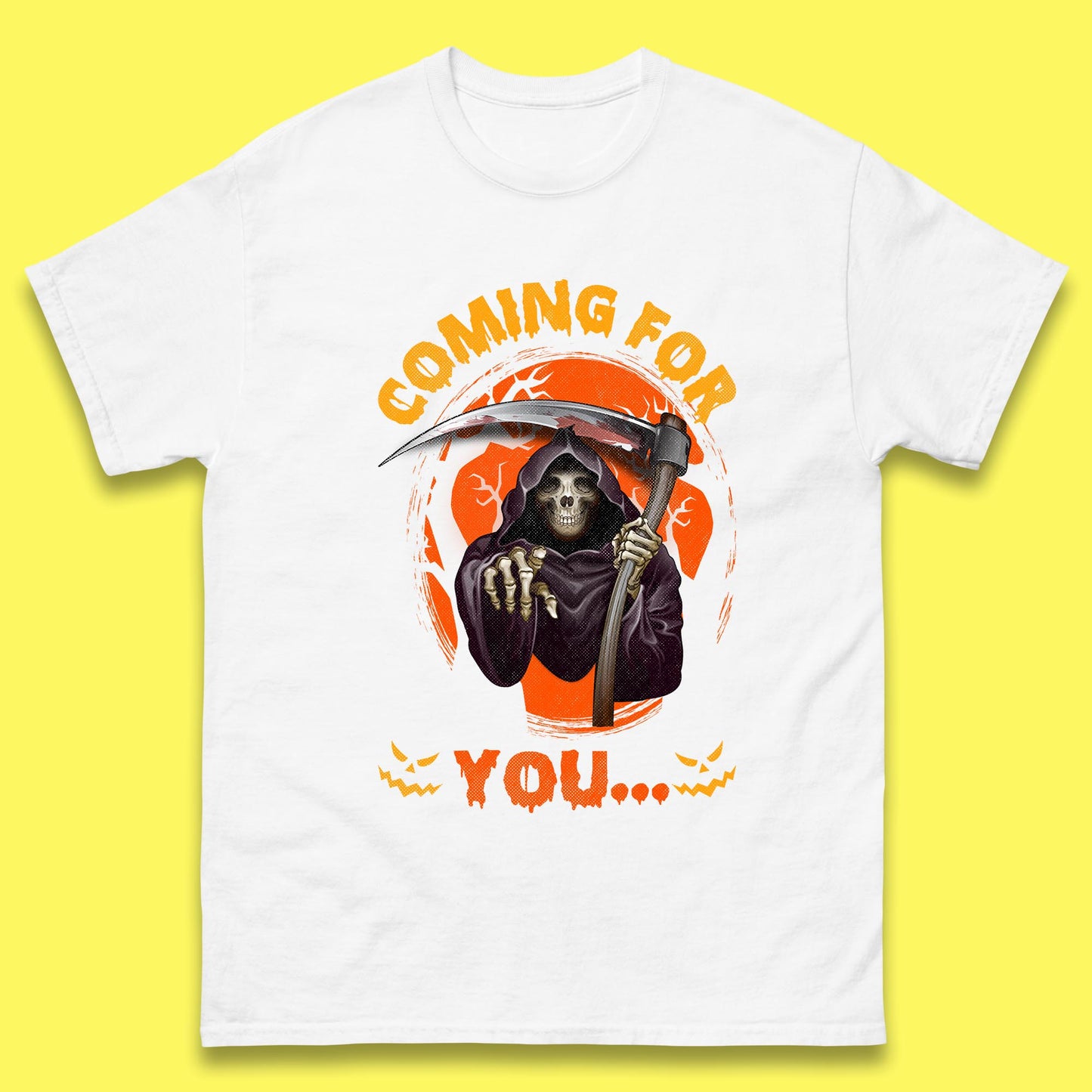 Coming For You Grim Reaper Halloween Skeleton With Scythe Halloween Ghost Mens Tee Top
