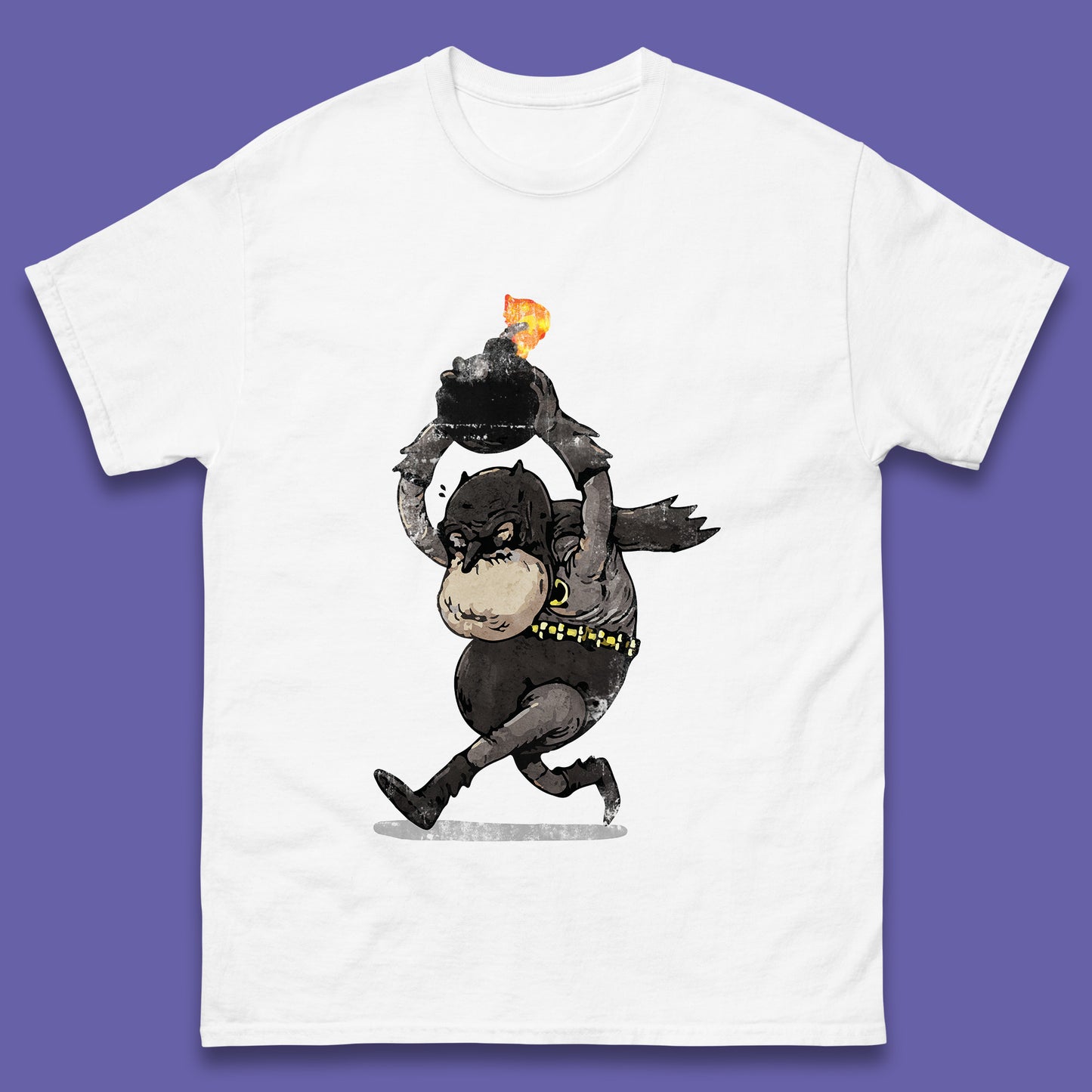 Old Batman Throwing Bomb Comic Book Art Aging Superhero DC Comics Fictional Character Mens Tee Top