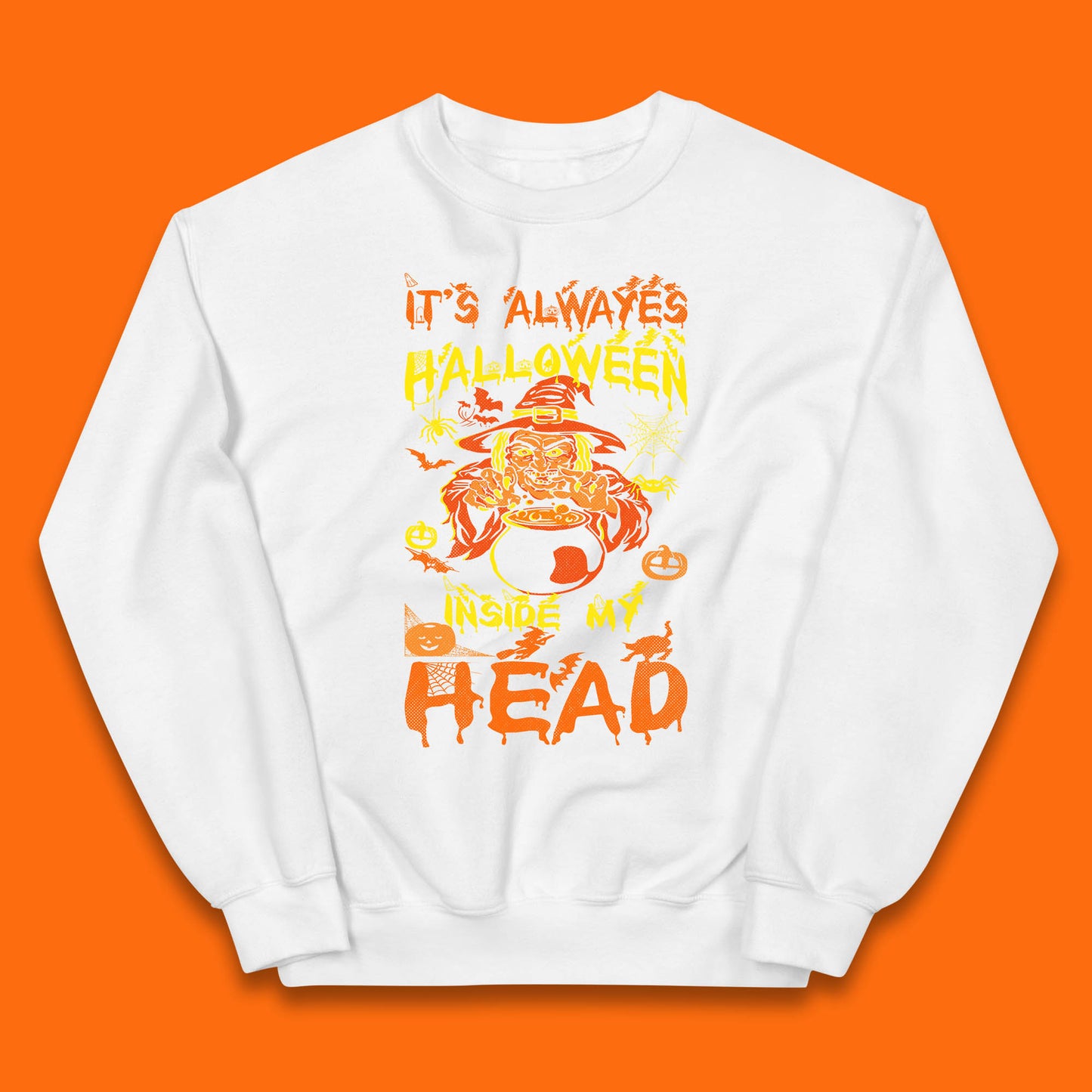 It's Always Halloween Inside My Head Witch Cooking A Magic Potion In The Cauldron (Stew Pot) Halloween Kids Jumper