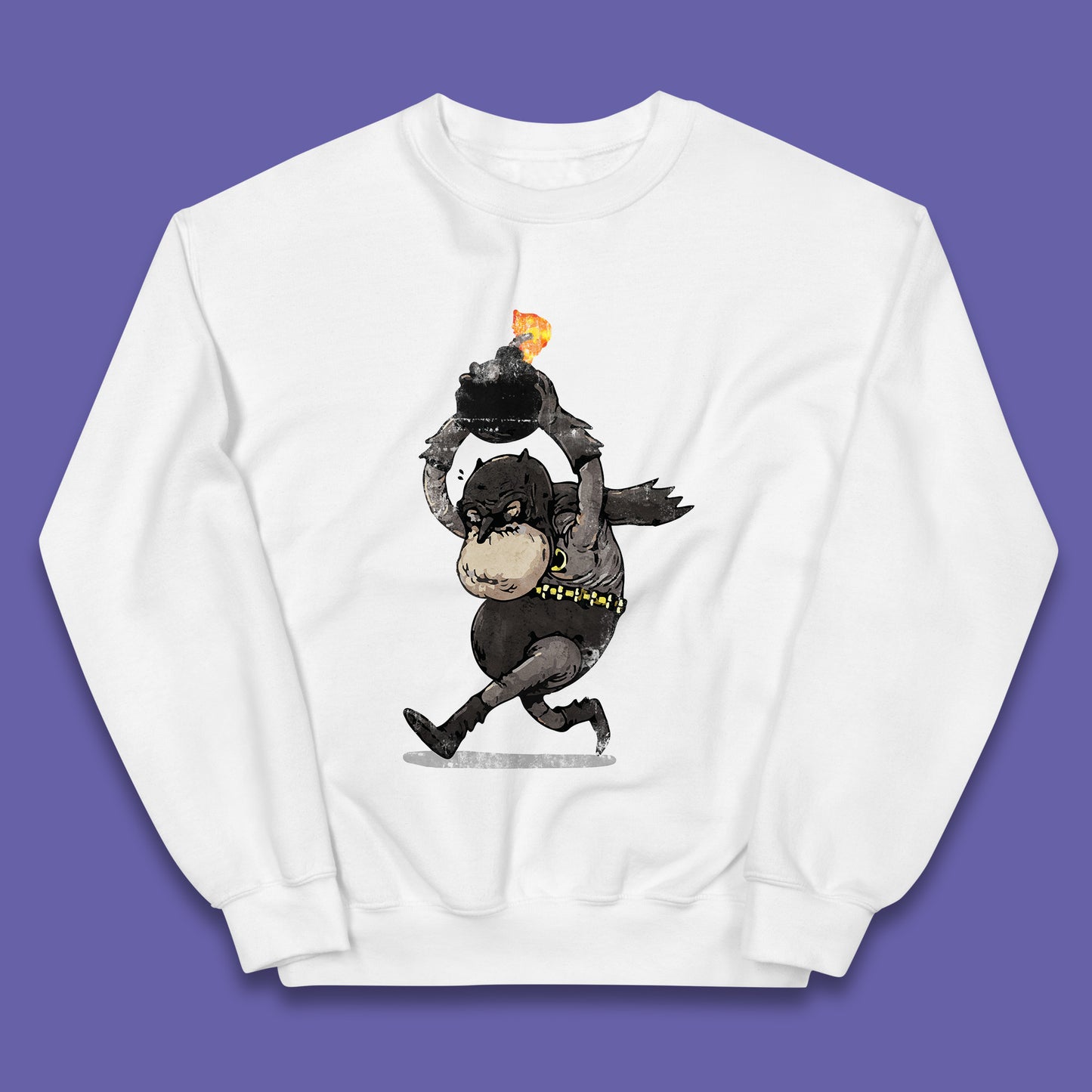 Old Batman Throwing Bomb Comic Book Art Aging Superhero DC Comics Fictional Character Kids Jumper