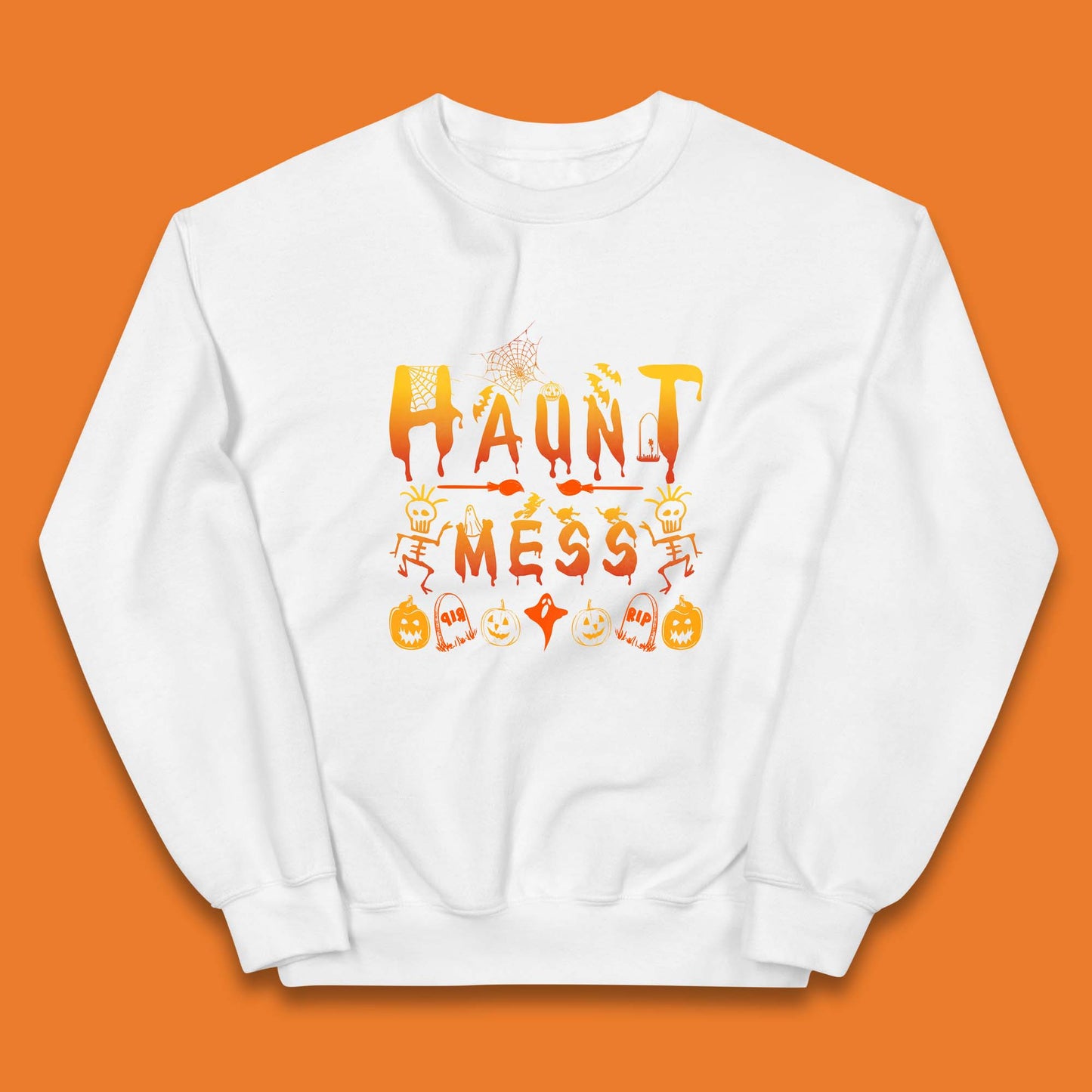 Haunt Mess Halloween Ghost Horror Scary Spooky Ghost Costume Kids Jumper