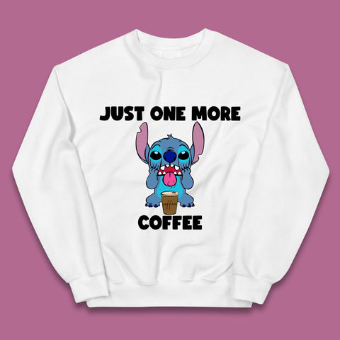 Just One More Coffee Disney Stitch Drink Coffee Disneyworld Lilo & Stitch Lovers Kids Jumper