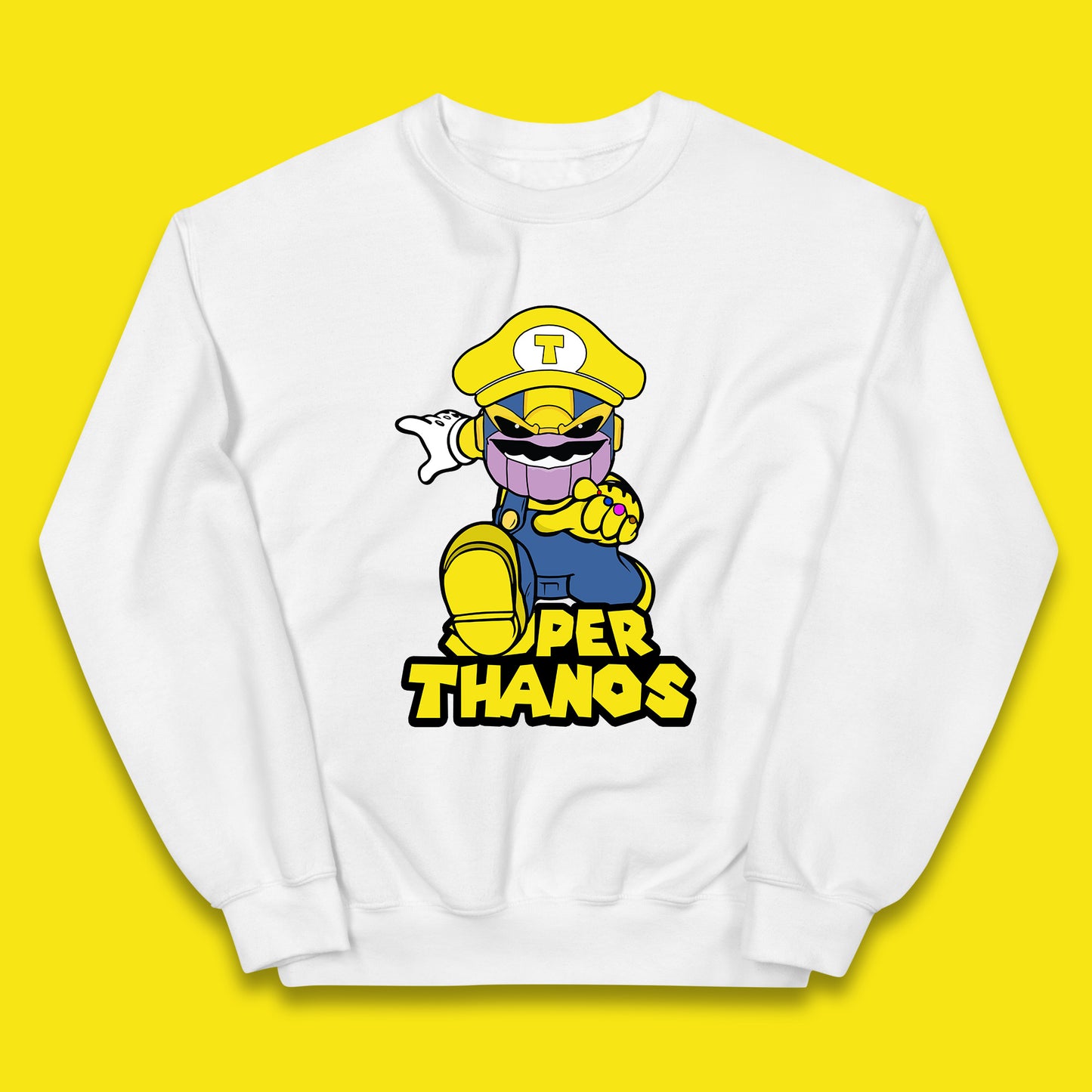 Super Thanos Marvel Infinity Gauntlet Super Mario Spoof Marvel Nintendo Game Series Wario Thanos Fictional Character Kids Jumper