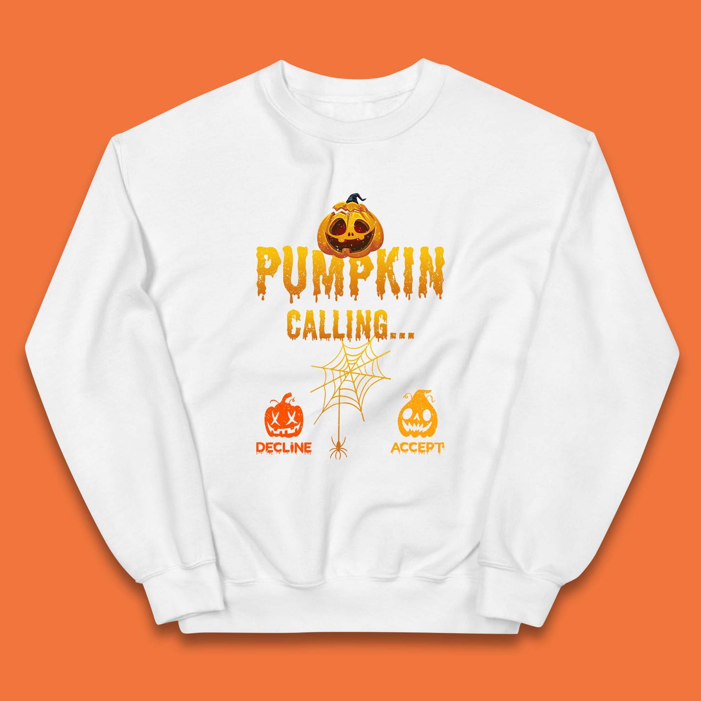 Halloween Pumpkin Calling Accept Decline Funny Jack O Lantern Horror Scary Phone Call Kids Jumper