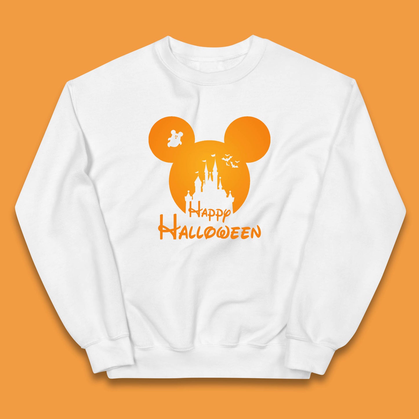 Happy Halloween Mickey Mouse Disney Castle Halloween Scary Boo Flying Bats Kids Jumper