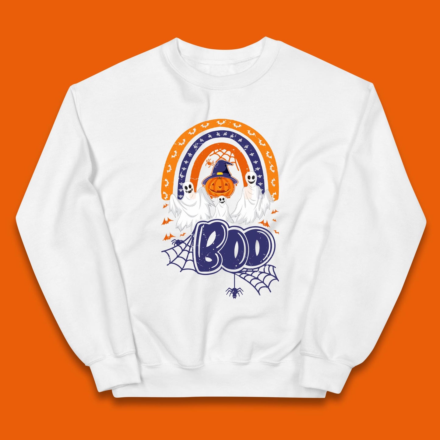 Halloween Boo Ghosts With Witch Pumpkin Scary Spooky Season Kids Jumper