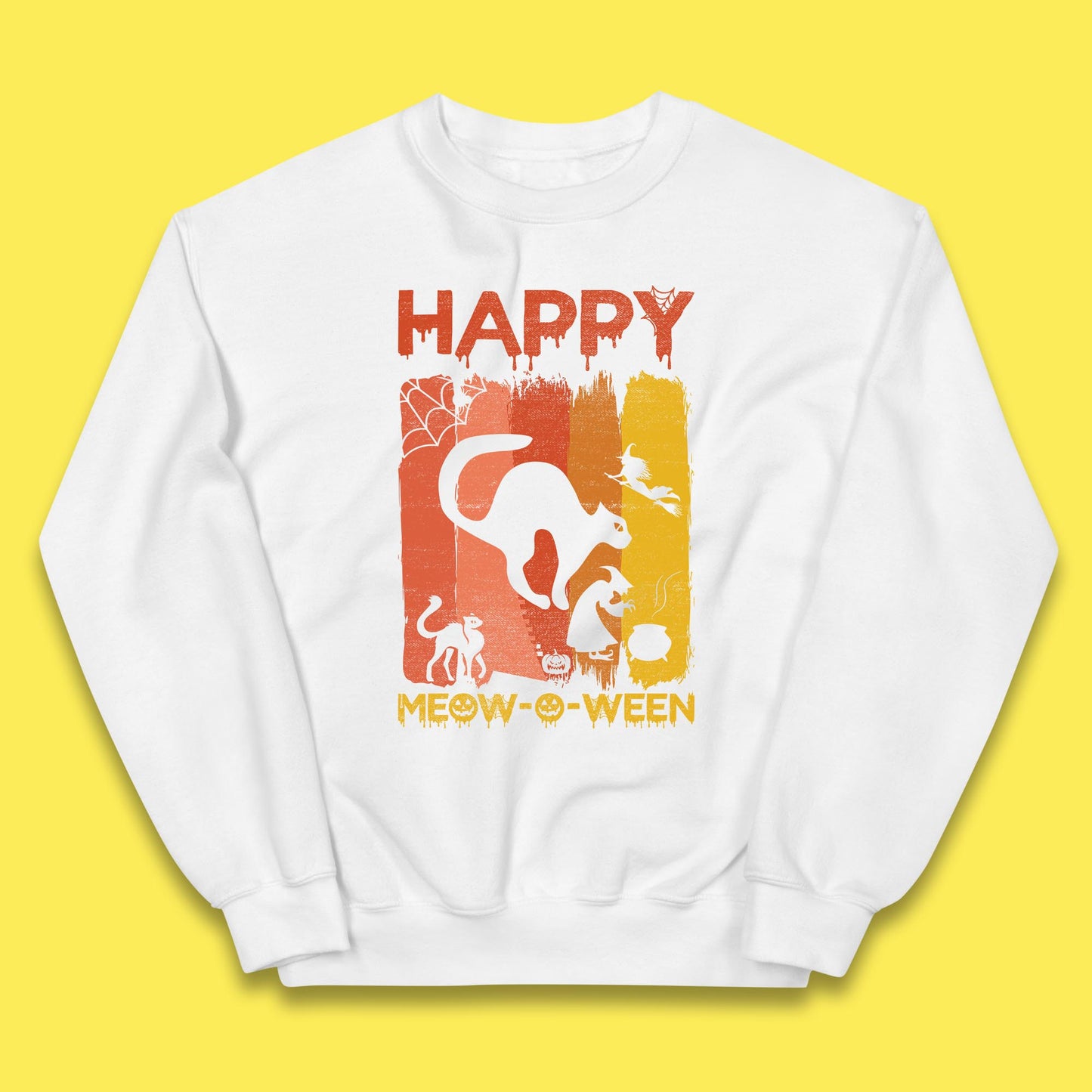 Happy Meow-O-ween Funny Halloween Black Cat Scary Spooky Kids Jumper