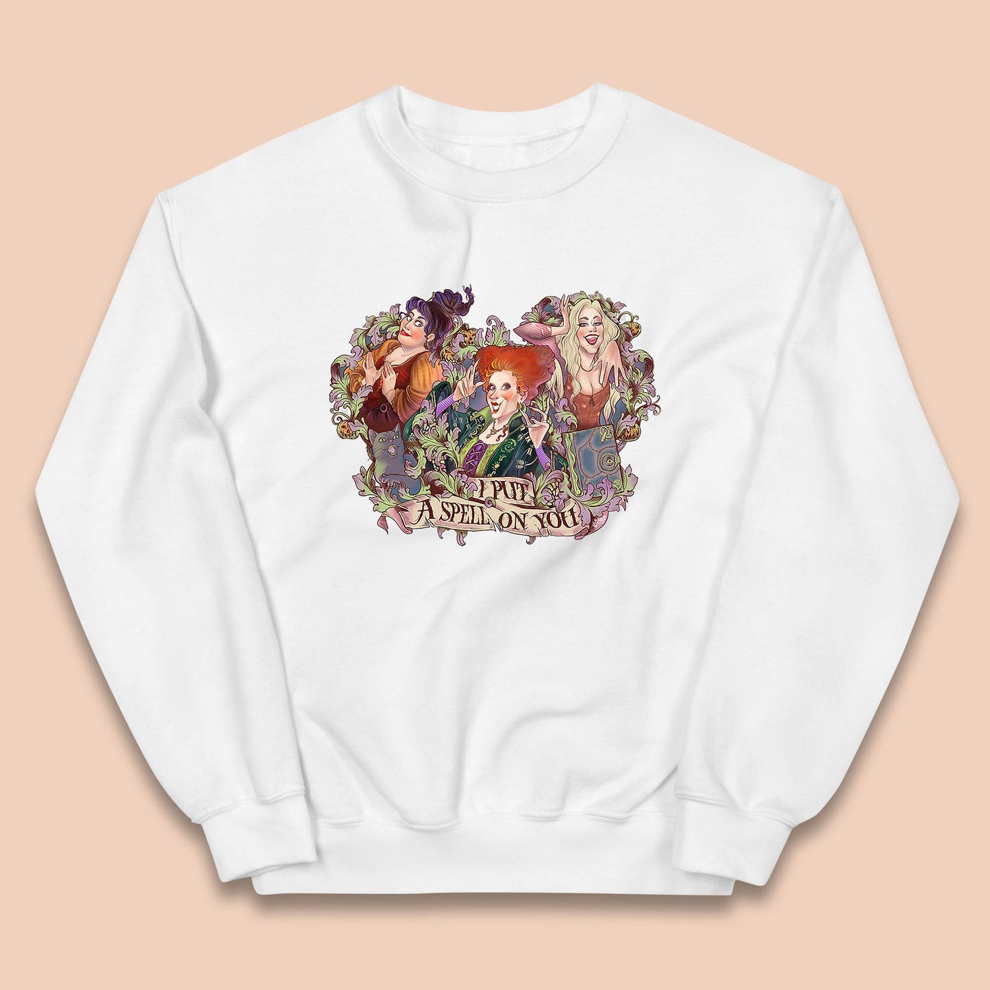 I Putt A Spell On You Halloween Sanderson Sisters Hocus Pocus Vintage Witches Kids Jumper