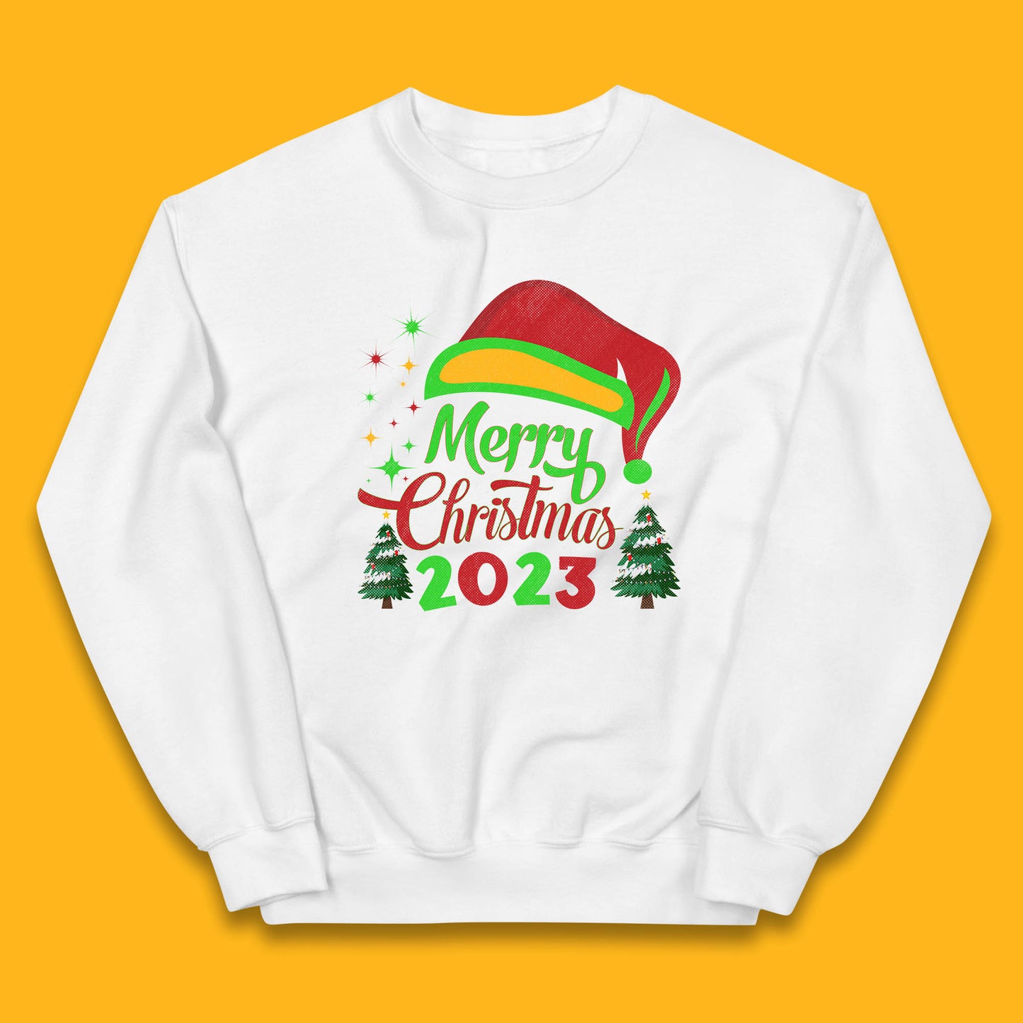 Merry Christmas 2023 Elf Hat Christmas Trees Xmas Gift Kids Jumper