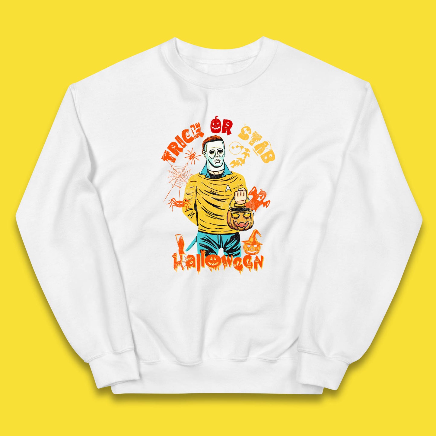 Trick Or Stab Halloween Michael Myers Stab Trek Trick Or Treat Kids Jumper