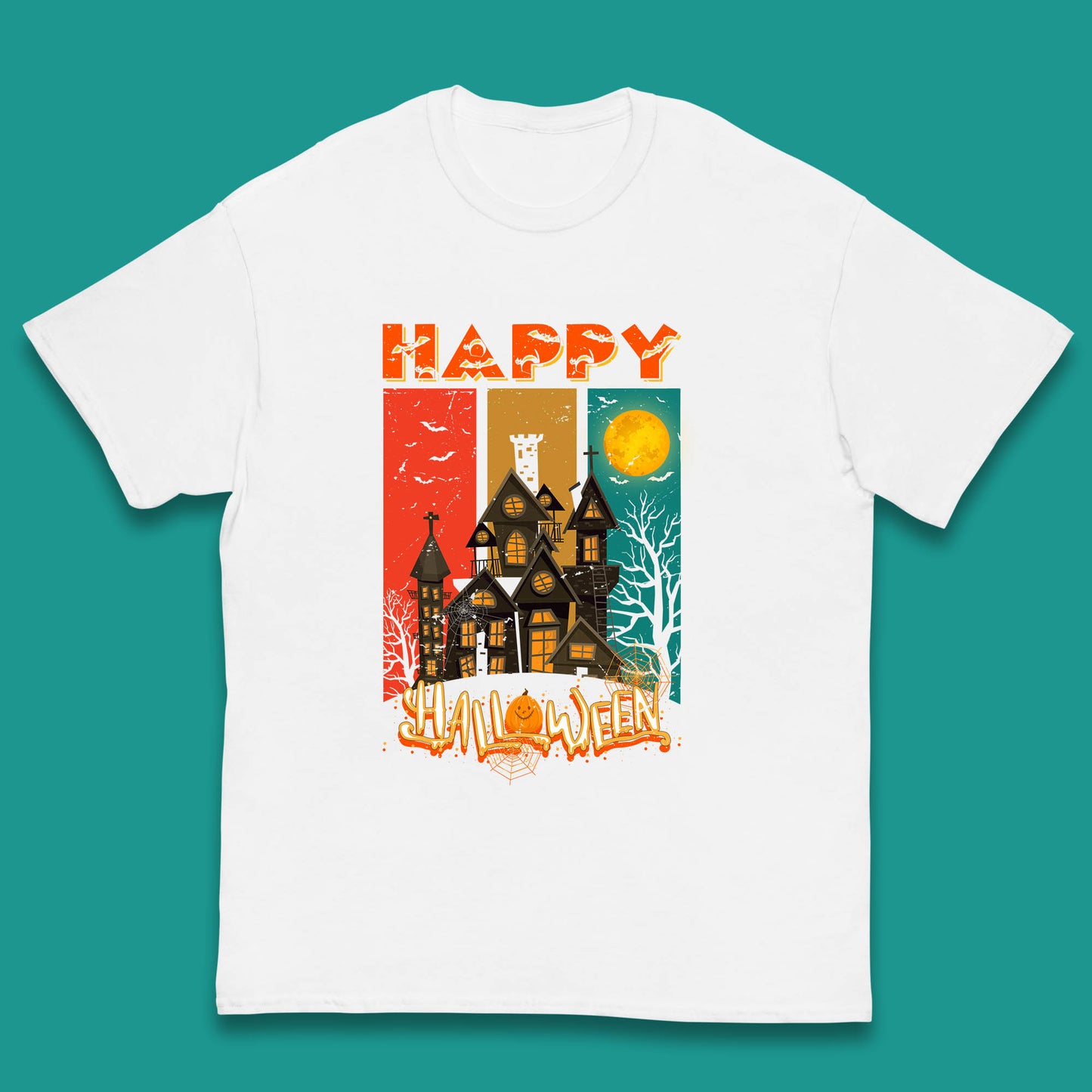 Happy Halloween Vintage Style Horror Scary Haunted House Kids T Shirt