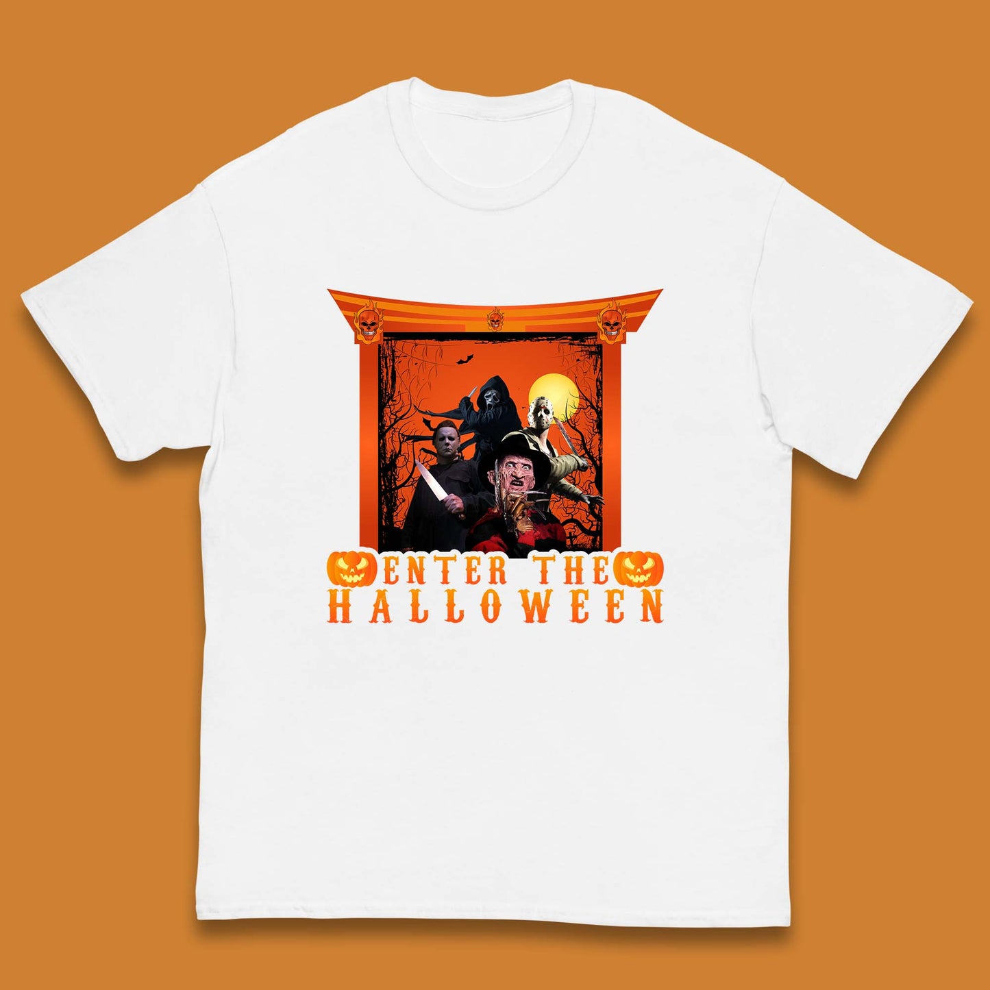 Enter The Halloween Horror Movie Characters Friends Halloween Villians Serial Killers Kids T Shirt