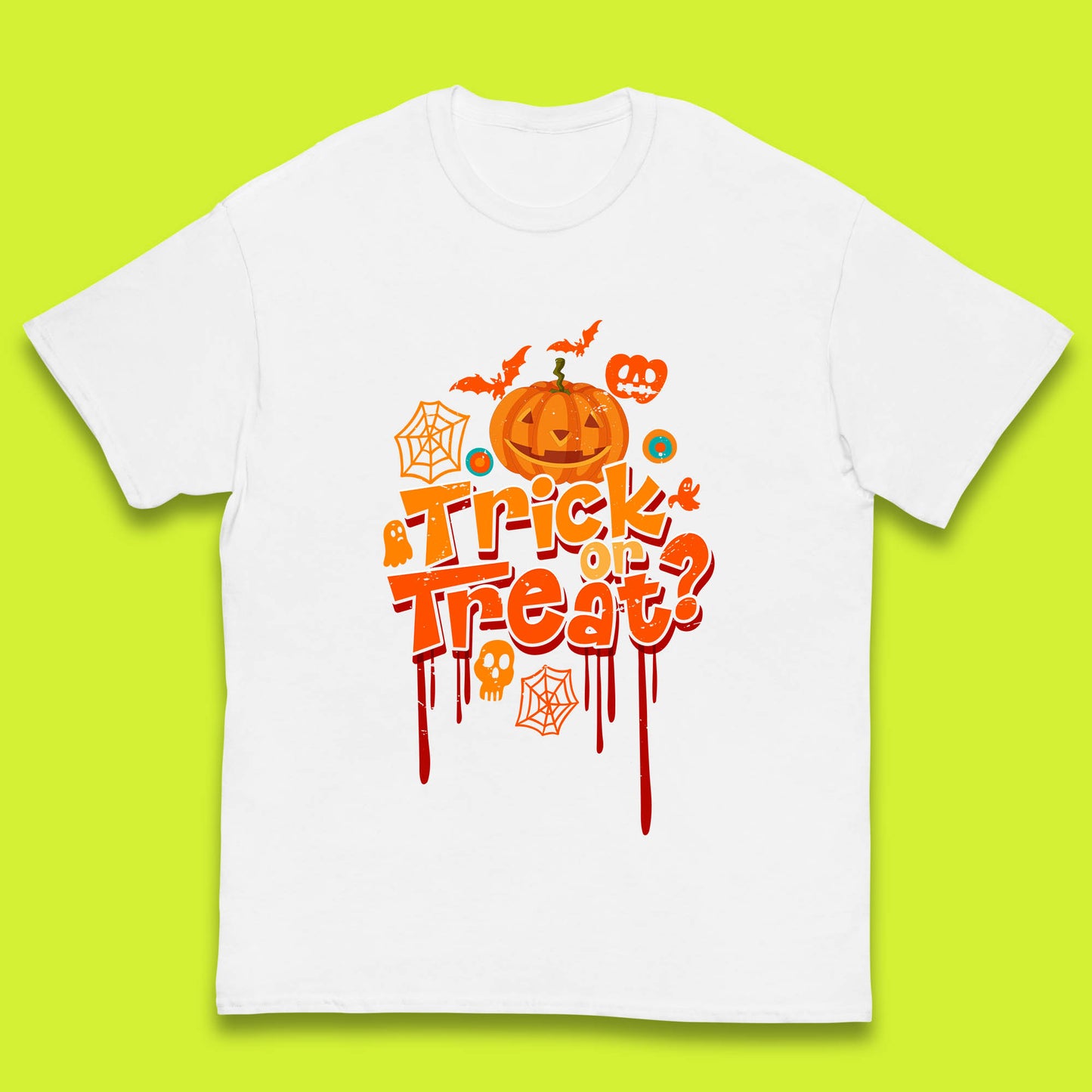 Trick Or Treat Halloween Pumpkin Blood Dripping Horror Scary Spooky Season Kids T Shirt