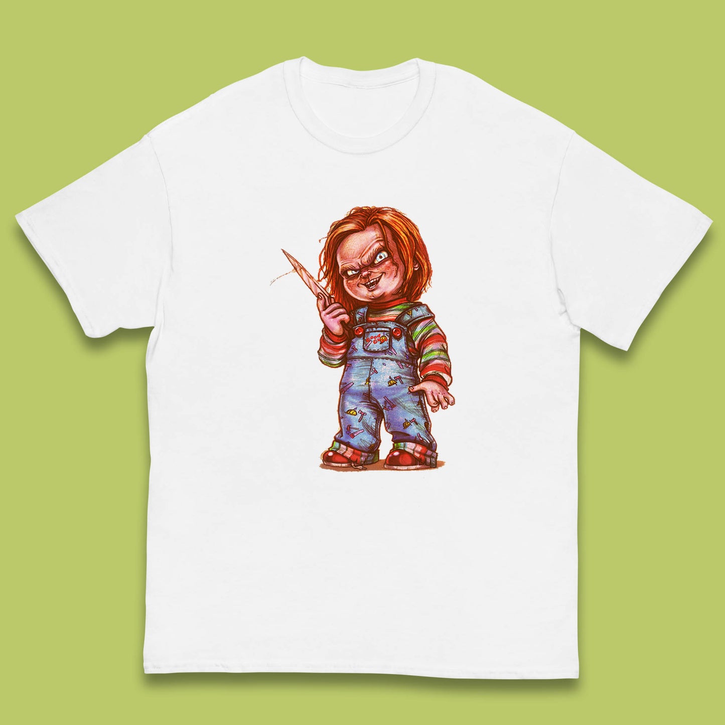 The Horror Movie Character Chucky With Knife Serial Killer Halloween Horror Movie Inspired Chucky Kids T Shirt