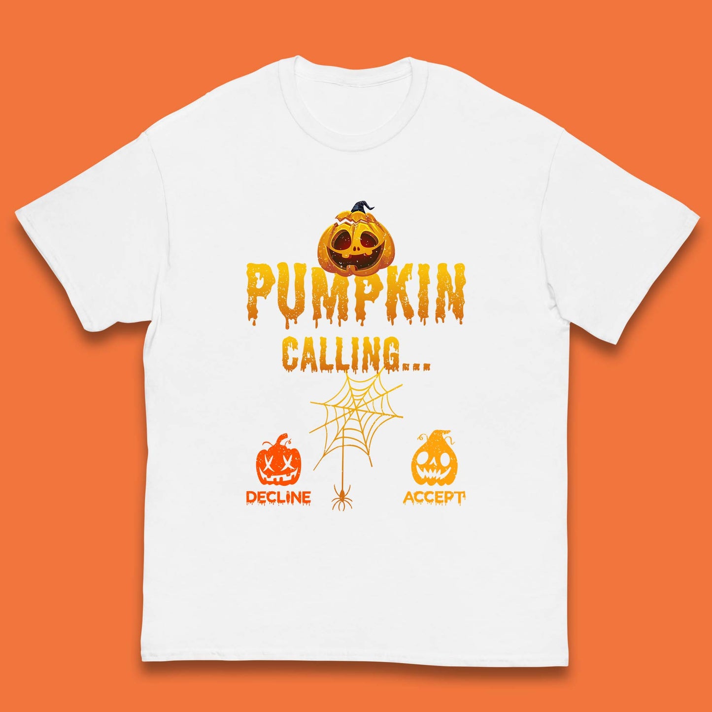 Halloween Pumpkin Calling Accept Decline Funny Jack O Lantern Horror Scary Phone Call Kids T Shirt
