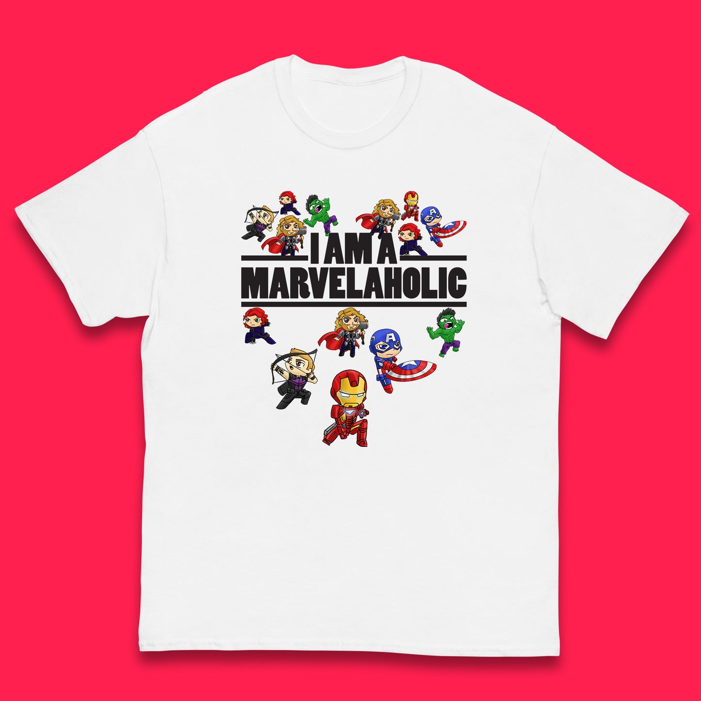 I Am A Marvelaholic Marvel Avengers Super Heroes Movie Characters Black Widow, Hulk, Iron Man, Thor, Captain America Kids T Shirt