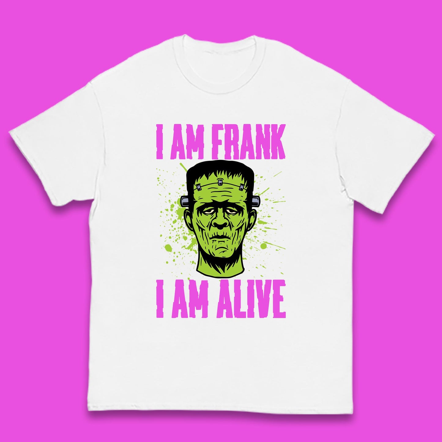 I Am Frank I Am Alive Halloween Green Frankenstein Monster Zombie Horror Face Kids T Shirt