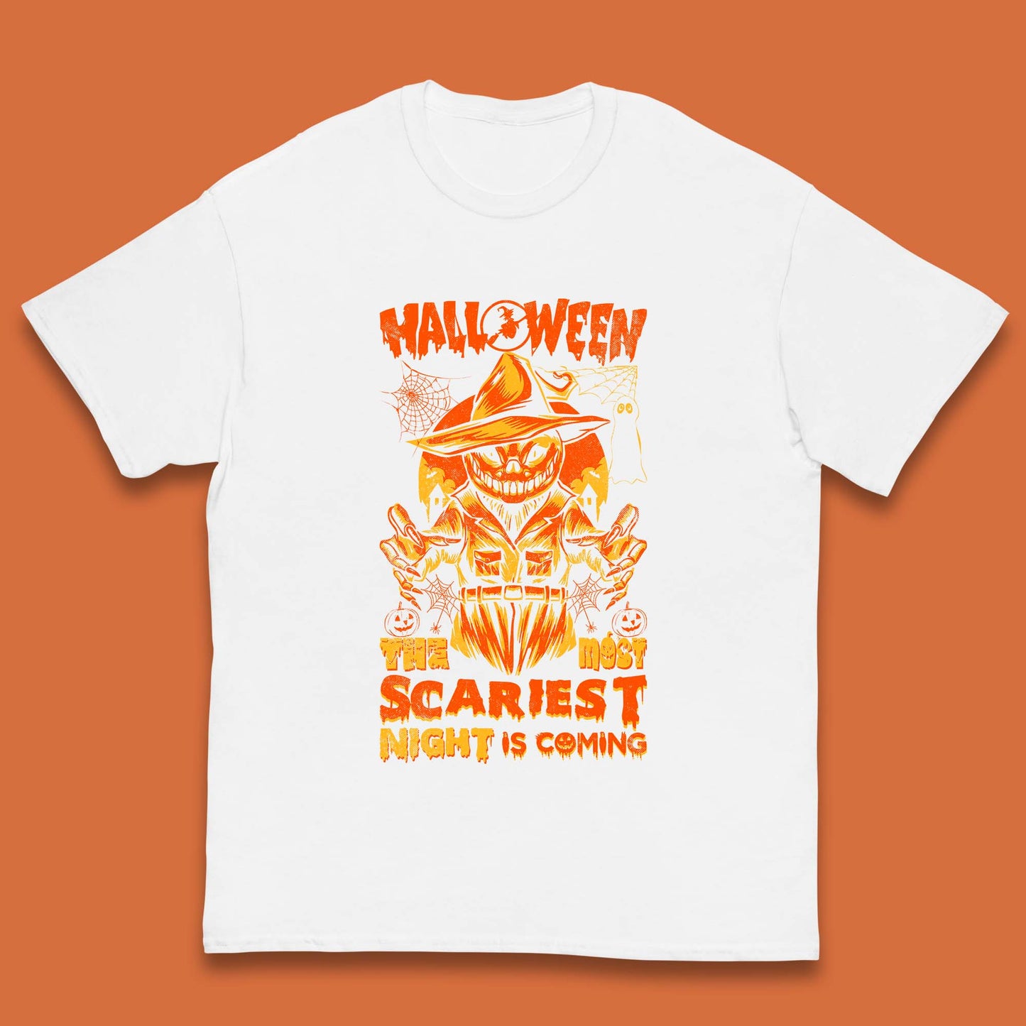 Halloween The Most Scariest Night Is Coming Halloween Scarecrow Jack O Lantern Scary Night Kids T Shirt