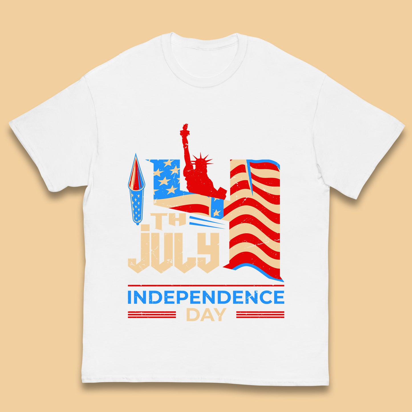 Statue Of Liberty 4th July USA Independence Day Celebration Fireworks Kids T Shirt
