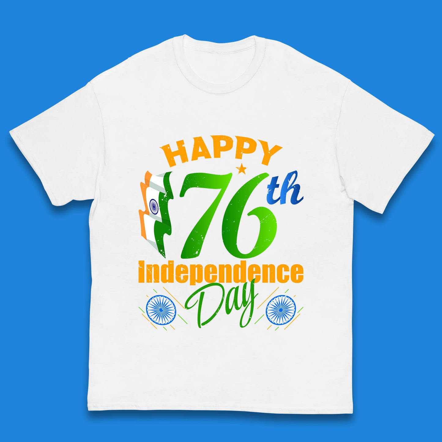 Happy India 76th Independence Day 15th August Patriotic Indian Flag Kids T Shirt