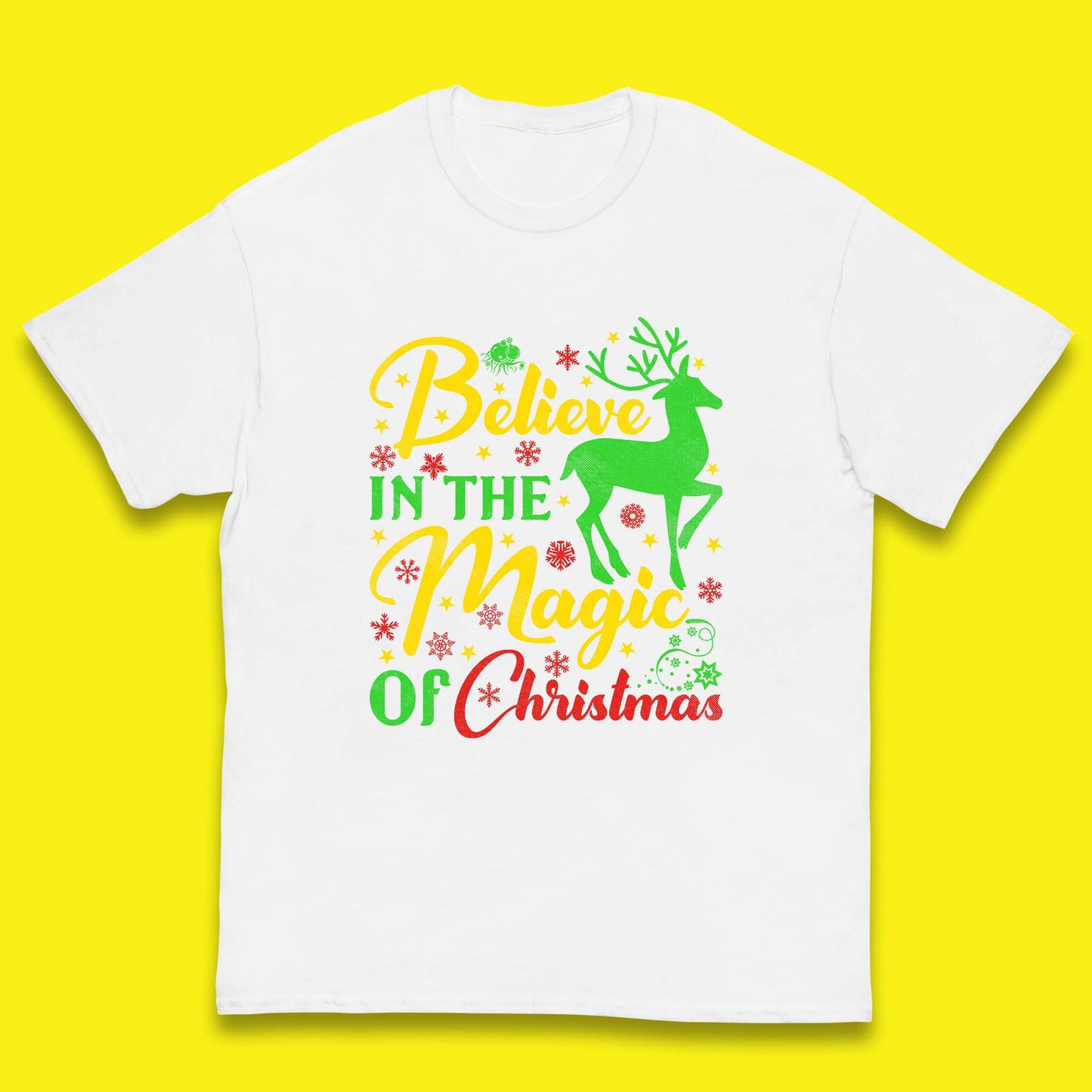 believe in the magic of christmas reindeer t shirt