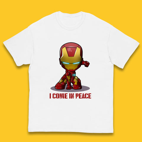 I Come In Peace Marvel Avenger Movie Character Iron Man Superheros Ironman Costume Superheros Kids T Shirt