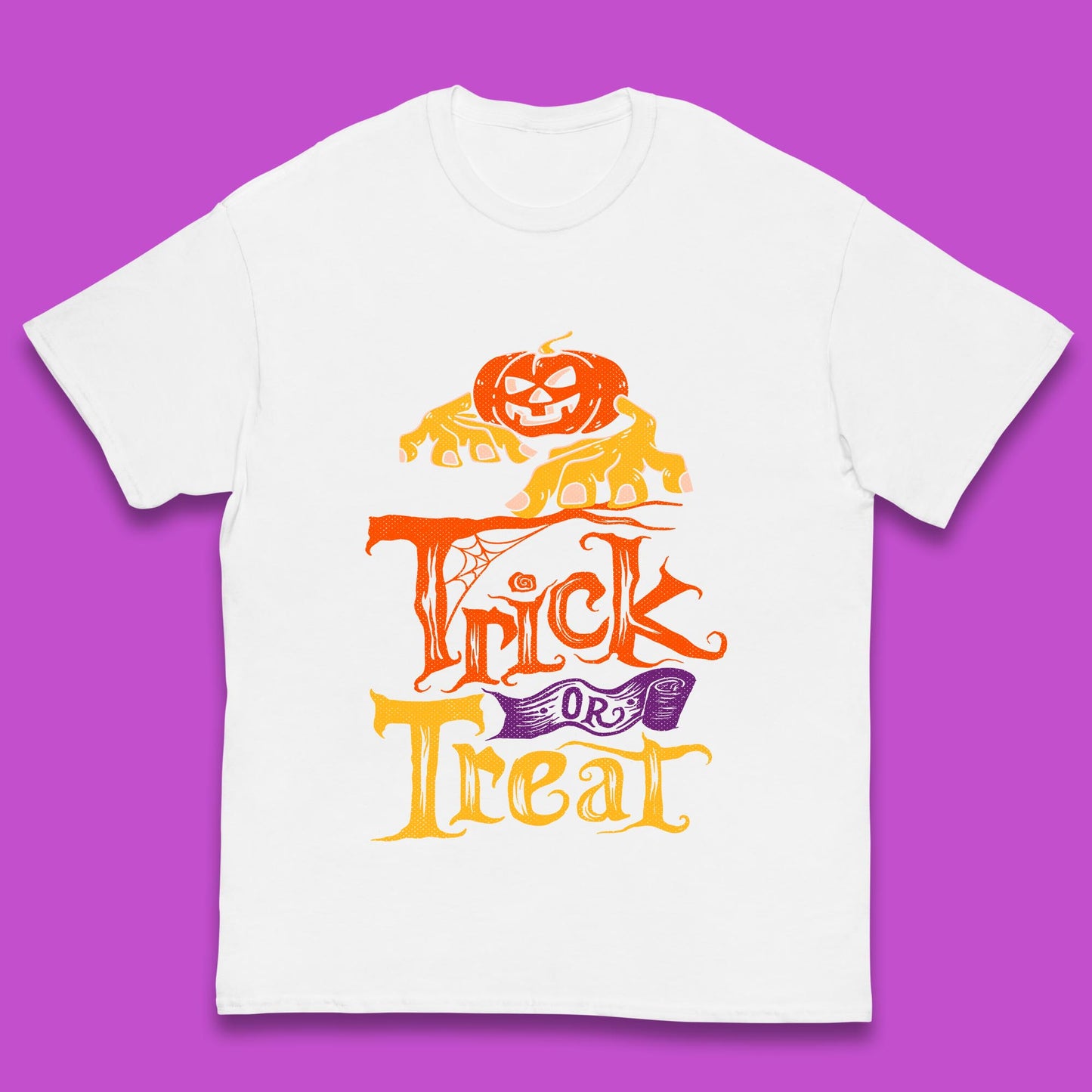 Halloween Trick Or Treat Horror Scary Evil Pumpkin With Zombie Hands Kids T Shirt