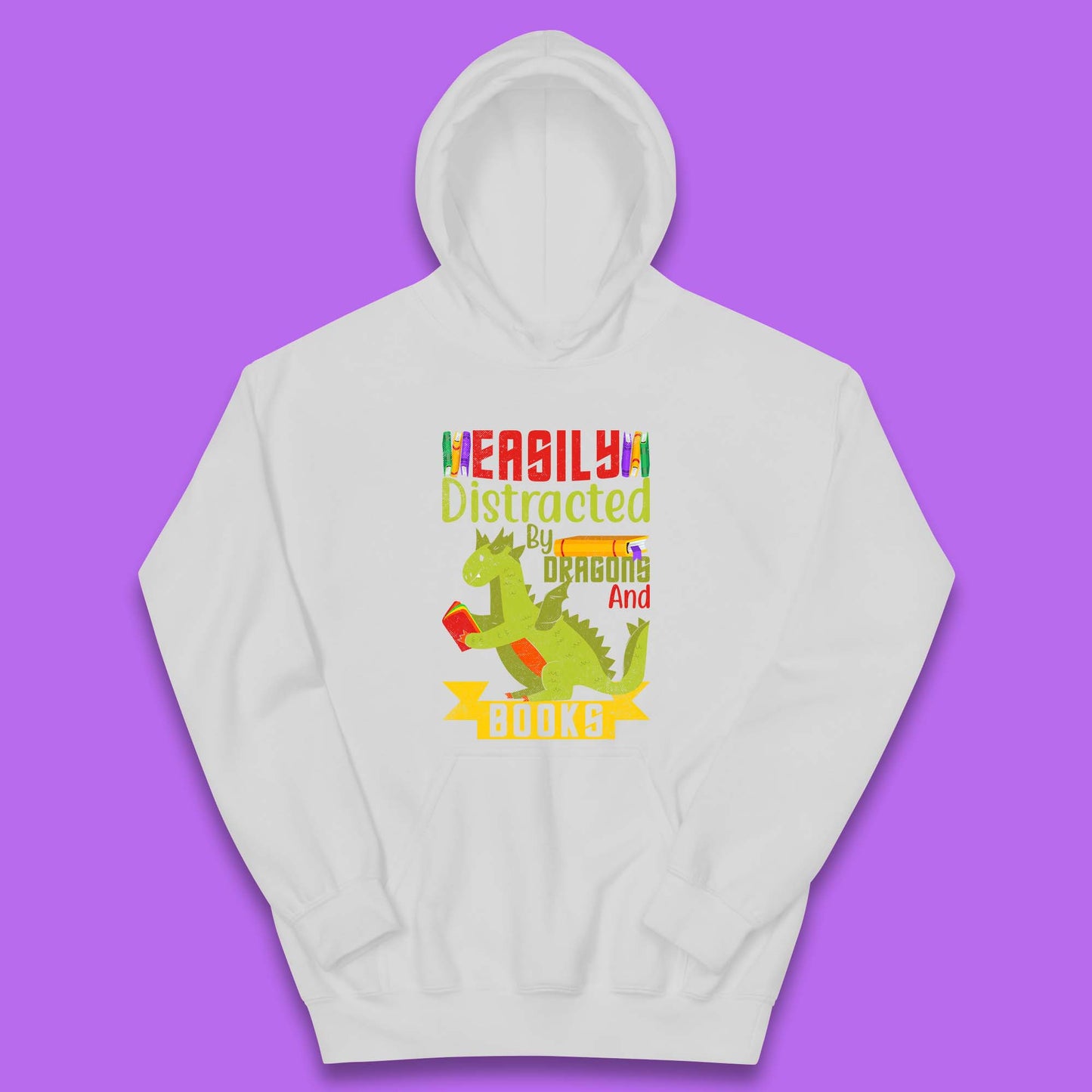 Easily Distracted By Dragons & Books Kids Hoodie
