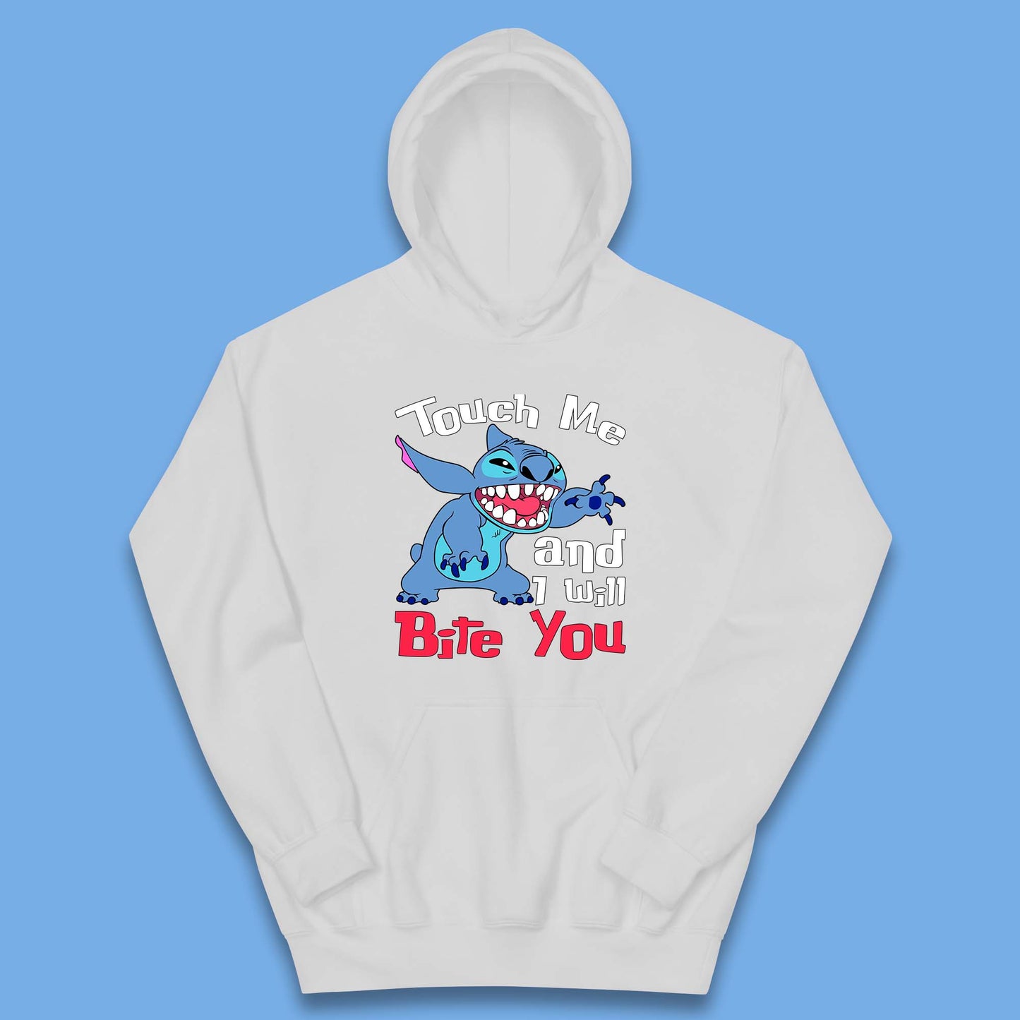 Disney Angry Stitch Cartoon Touch Me And I Will Bite You Lilo & Stitch Kids Hoodie