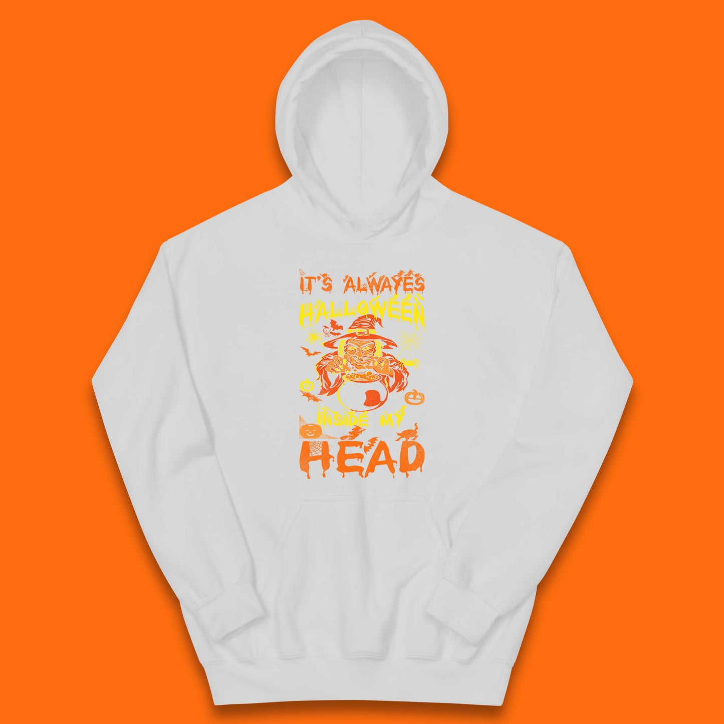 It's Always Halloween Inside My Head Witch Cooking A Magic Potion In The Cauldron (Stew Pot) Halloween Kids Hoodie