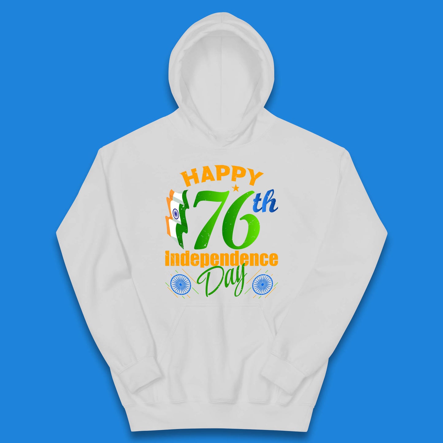 Happy India 76th Independence Day 15th August Patriotic Indian Flag Kids Hoodie