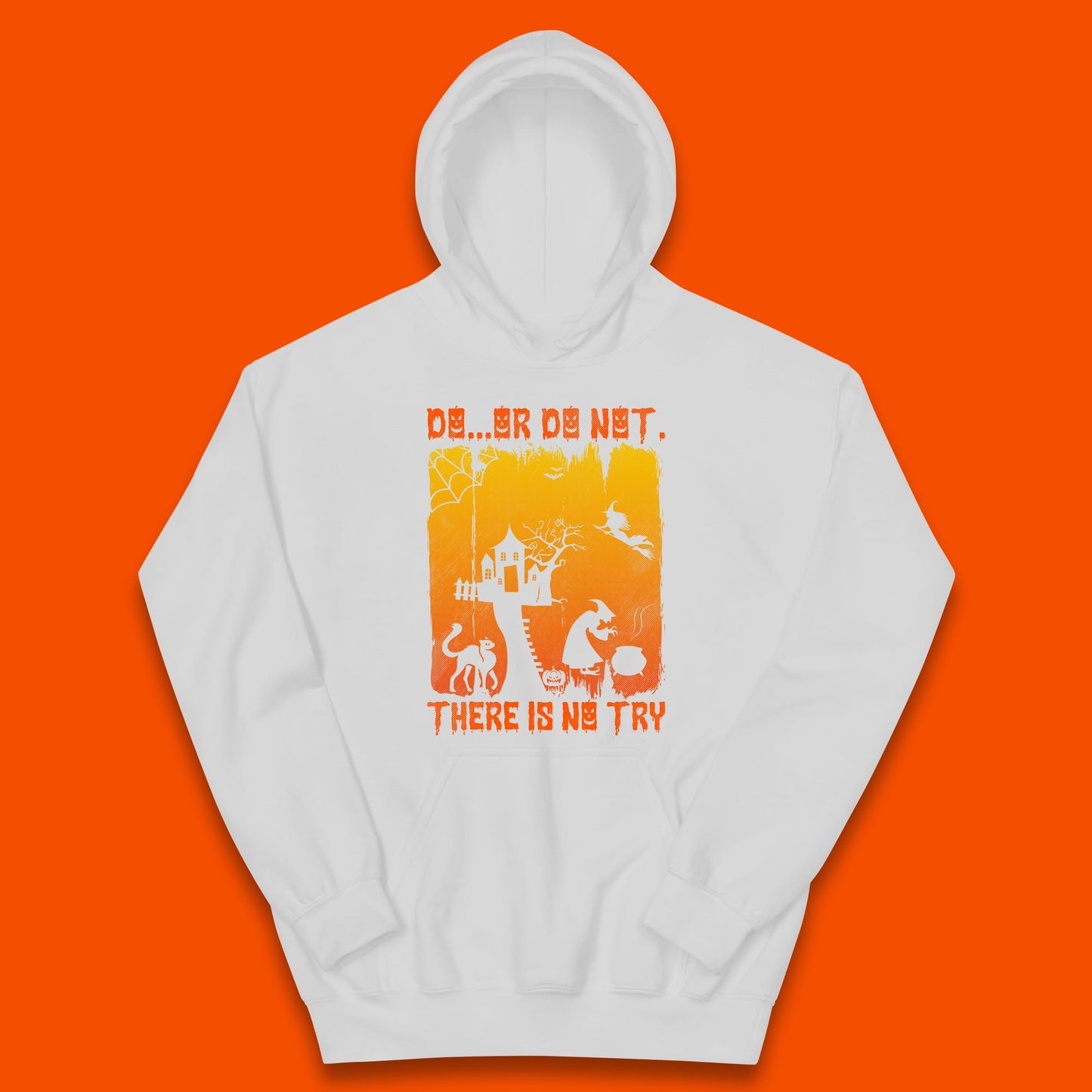 Do Or Do Not There Is No Try Halloween Tree House Flying Witch Scary Spooky Black Cat Kids Hoodie