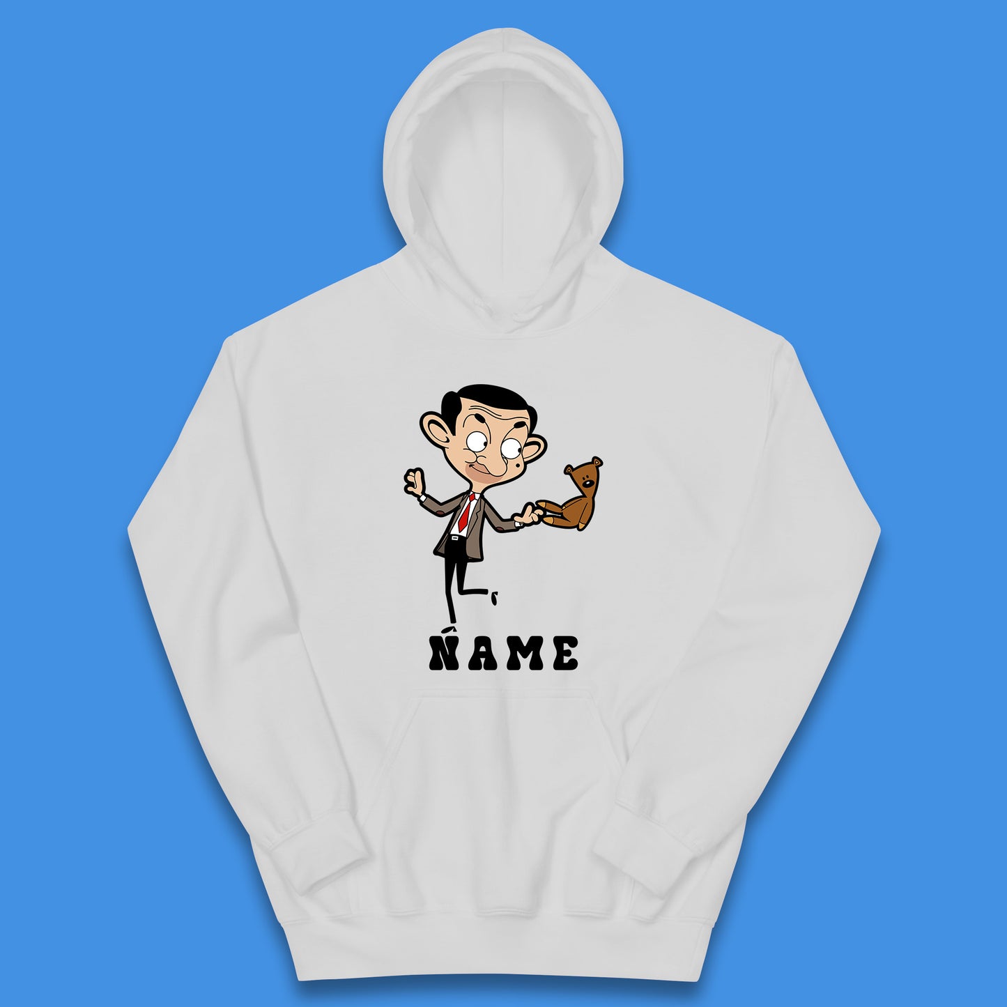 Personalised Mr Bean And Teddy Bear Your Name Comedy Cartoon Animated Series Kids Hoodie